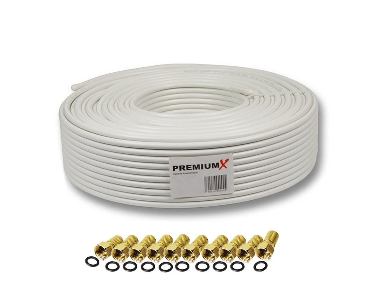 PremiumX 25m PROFI PRO Koaxialkabel 135dB 5-Fach reines Kupfer 10x F-Stecker SAT-Kabel