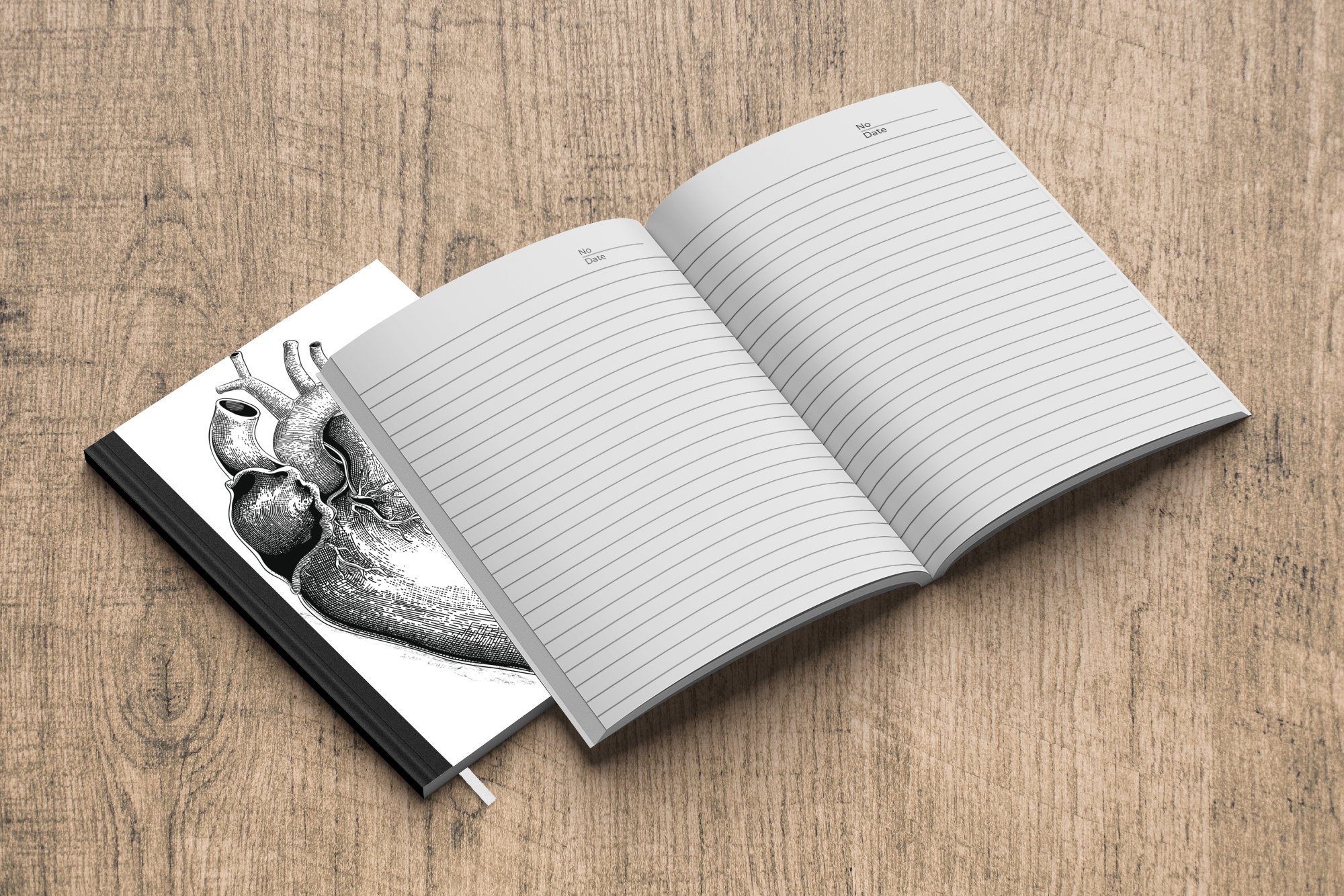 Notizbuch Journal, Eine Notizheft, Schwarz-Weiß-Illustration MuchoWow Herzens, Merkzettel, Haushaltsbuch 98 Seiten, eines Tagebuch, A5,