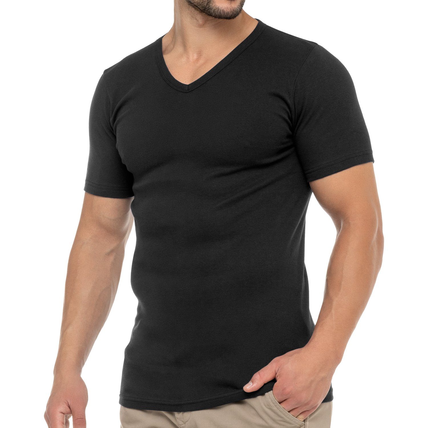 1 Herren Business x V-Neck Schwarz Kurzarmshirt celodoro T-Shirt (1er/3er) Baumwolle Feinripp