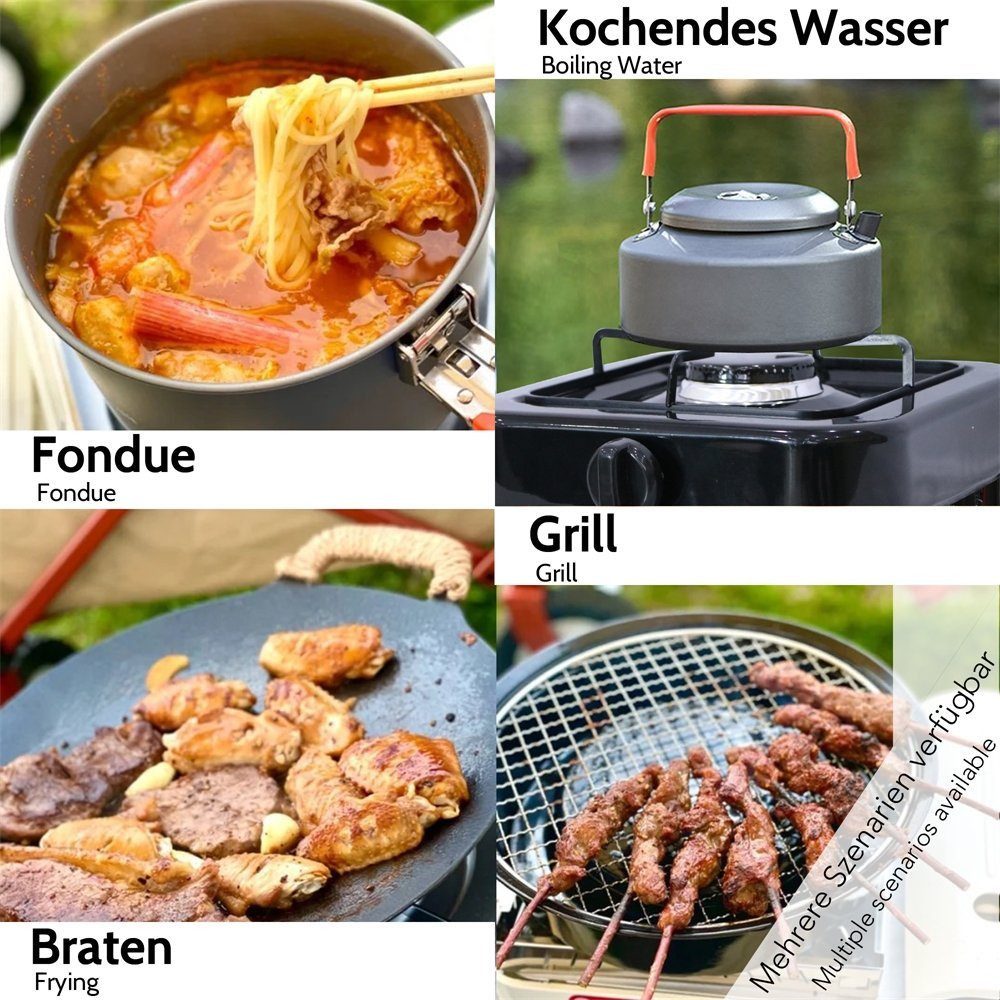 Feel2Home Gaskocher Camping Kochfeld Gaskocher 2 flammig mit Deckel Herd Outdoor Metall, (Stück, 1-St., Campingkocher / Gaskocher - 2-flammig), Flamme stufenlos regulierbar durch Drehknopf