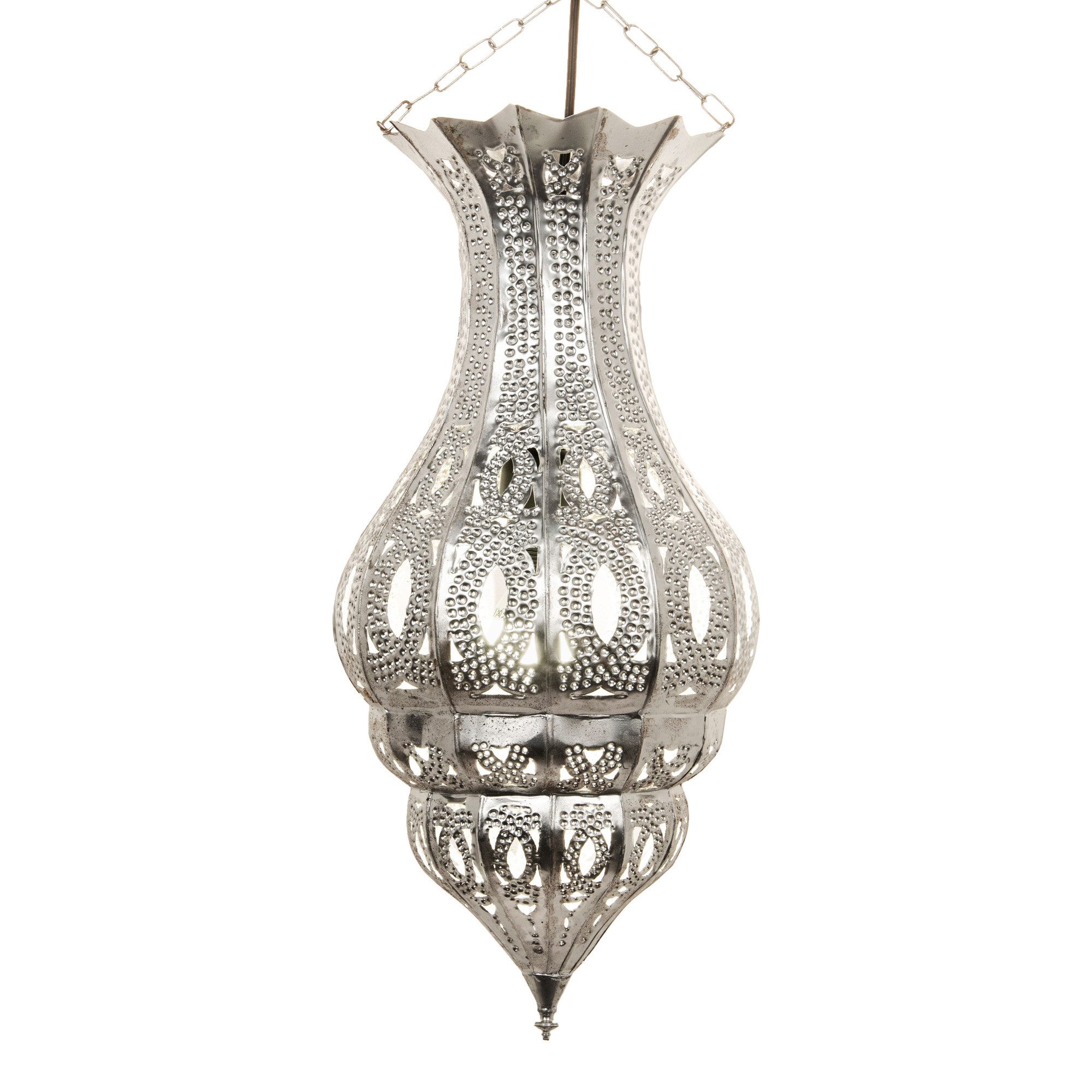 Marrakesch Orient & Mediterran Interior Pendelleuchte Pendelleuchte Djamir aus Metall im orientalischen Design, Silber 47 cm, Handarbeit