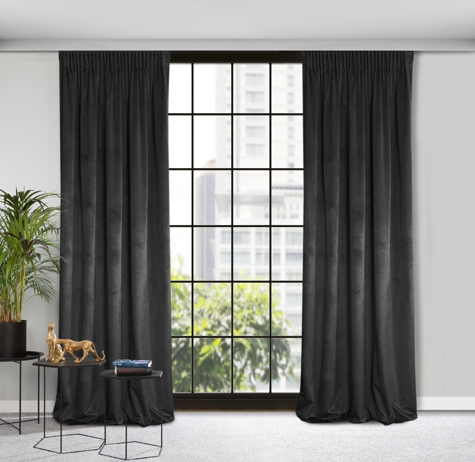 Design91 Vorhang Samtvorhänge 140x270 cm 135x300 cm (1 St), Kräuselband, blickdicht, Samt, Wohnzimmer Tunnelzug