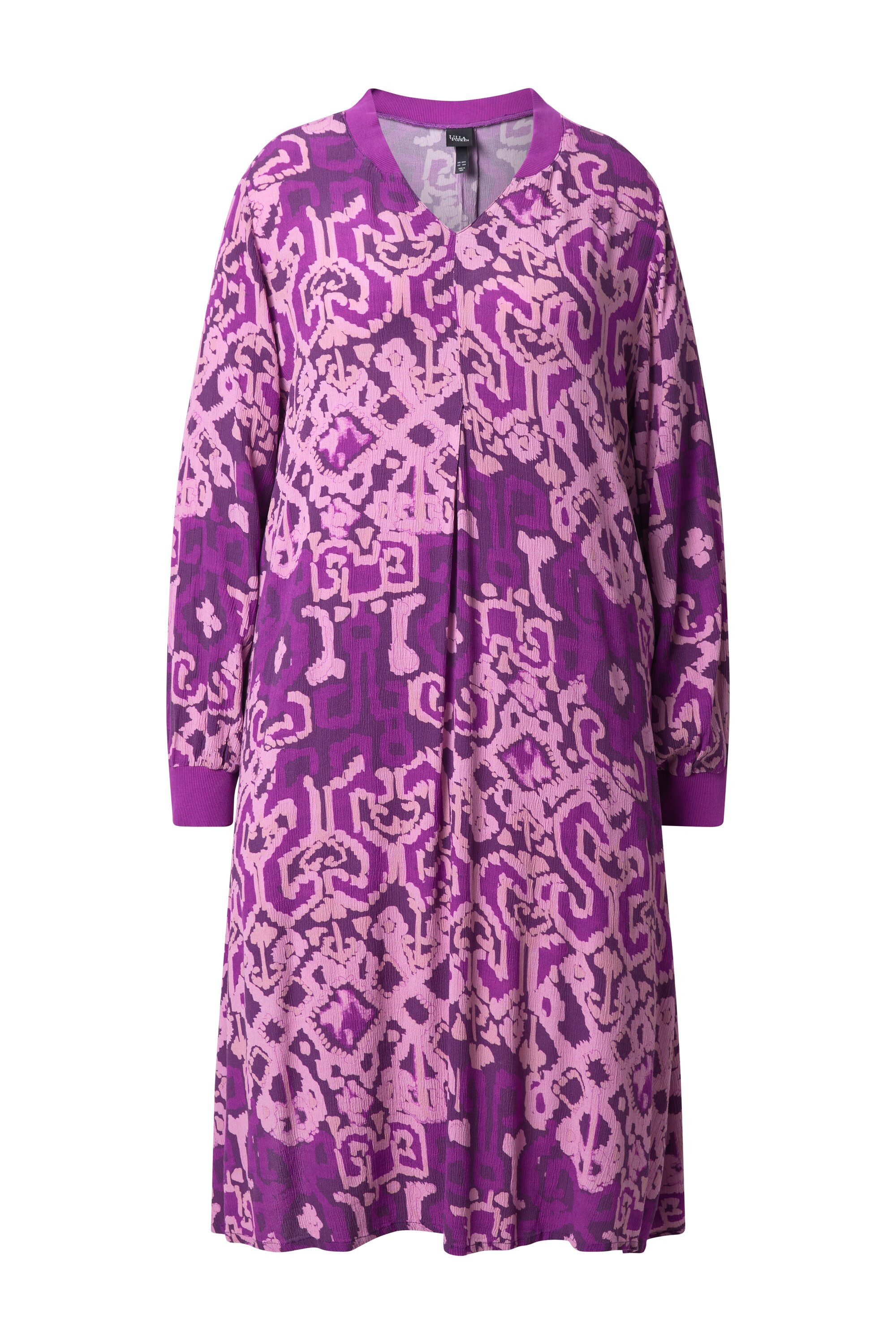 Ulla Popken Jerseykleid Kleid Zierfalte A-Linie Stehkragen Glocken-Langarm