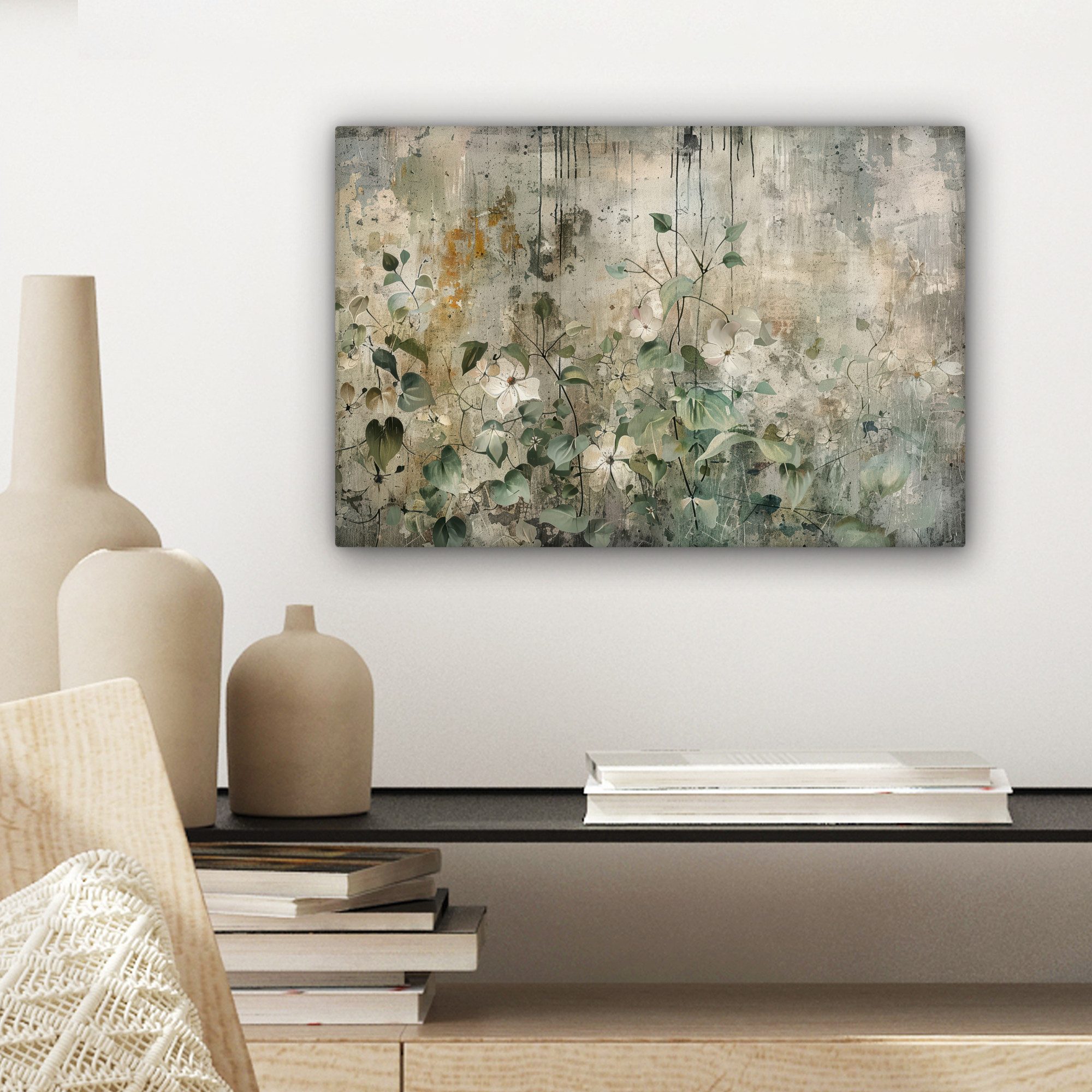 OneMillionCanvasses® Leinwandbild Blumen - Blätter - Abstrakt - Modern, Fotodruck (1 St), Leinwand Bilder Klein, Wand Dekoration Aesthetic 30x20 cm