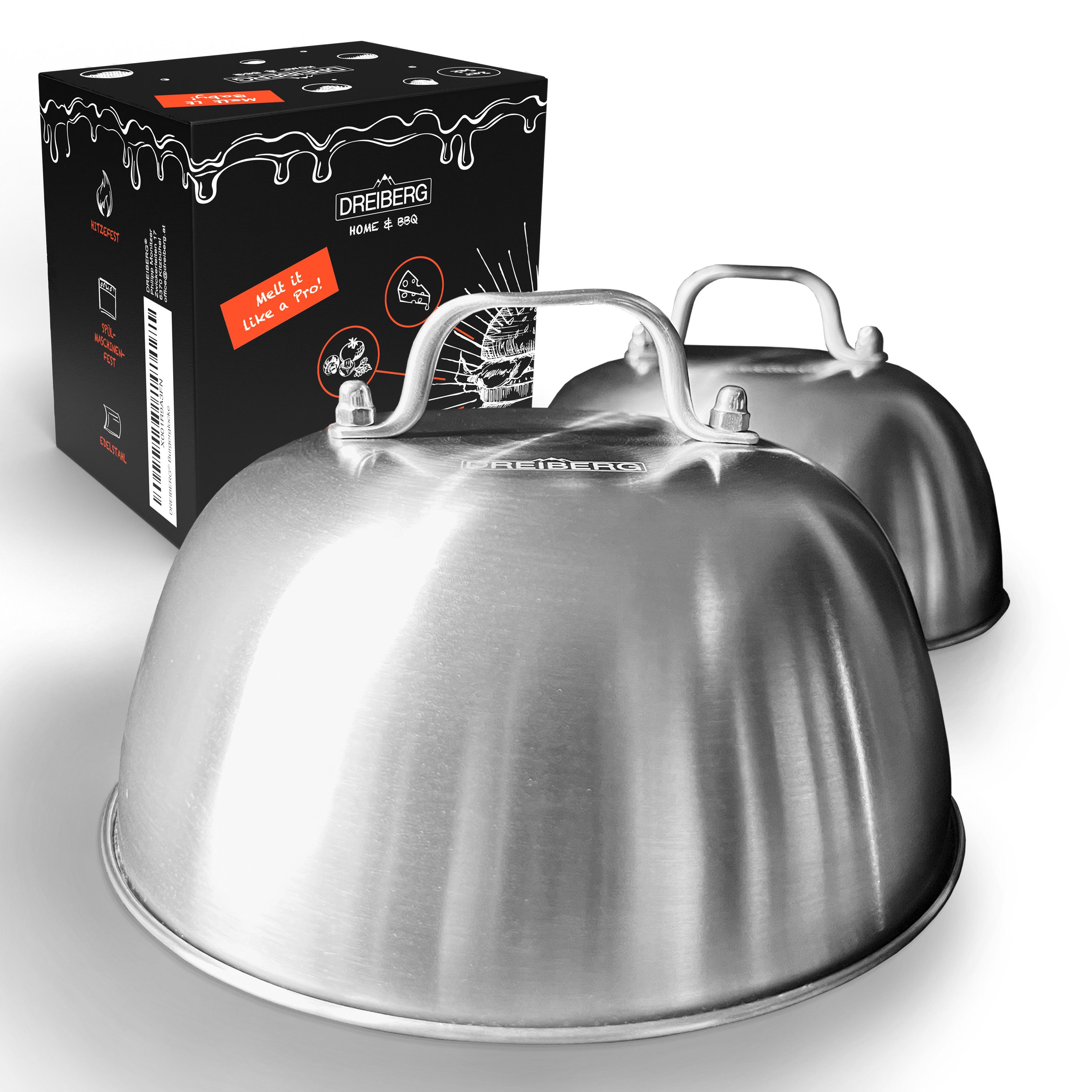 DREIBERG Burgerpresse DREIBERG® 2er Set – Edelstahl Schmelzglocke Abdeckhaube für Grill (2 St)