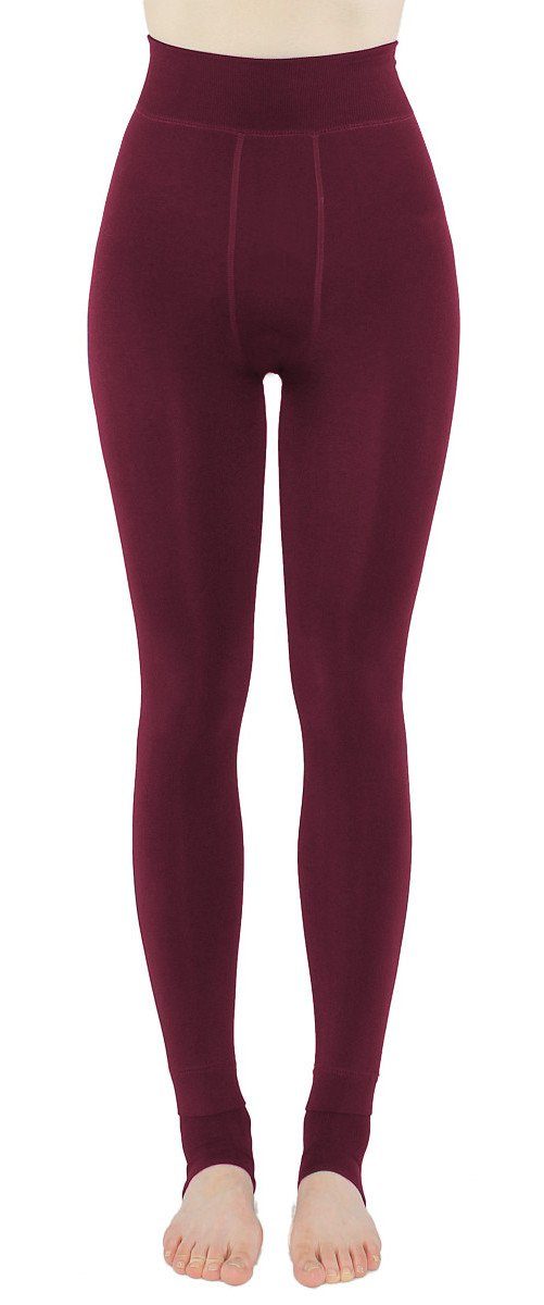 dy_mode Thermoleggings Damen Dunkelrot Thermo Fußknöchel-Verlängerung mit Leggins Leggings Winterleggings Unifarben, Gefütterte