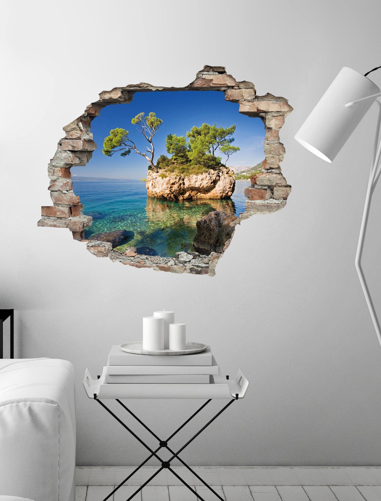 queence Wandtattoo Insel (1 St), Wandsticker, Wandbild, selbstklebend, 3D, Wanddurchbruch