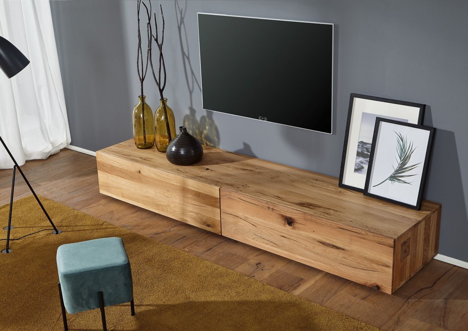 Massivmoebel24 TV-Board FRANKFURT (Massivholz), TV-Board Wild-/Zerreiche 220x52x32 natur geölt FRANKFURT #108