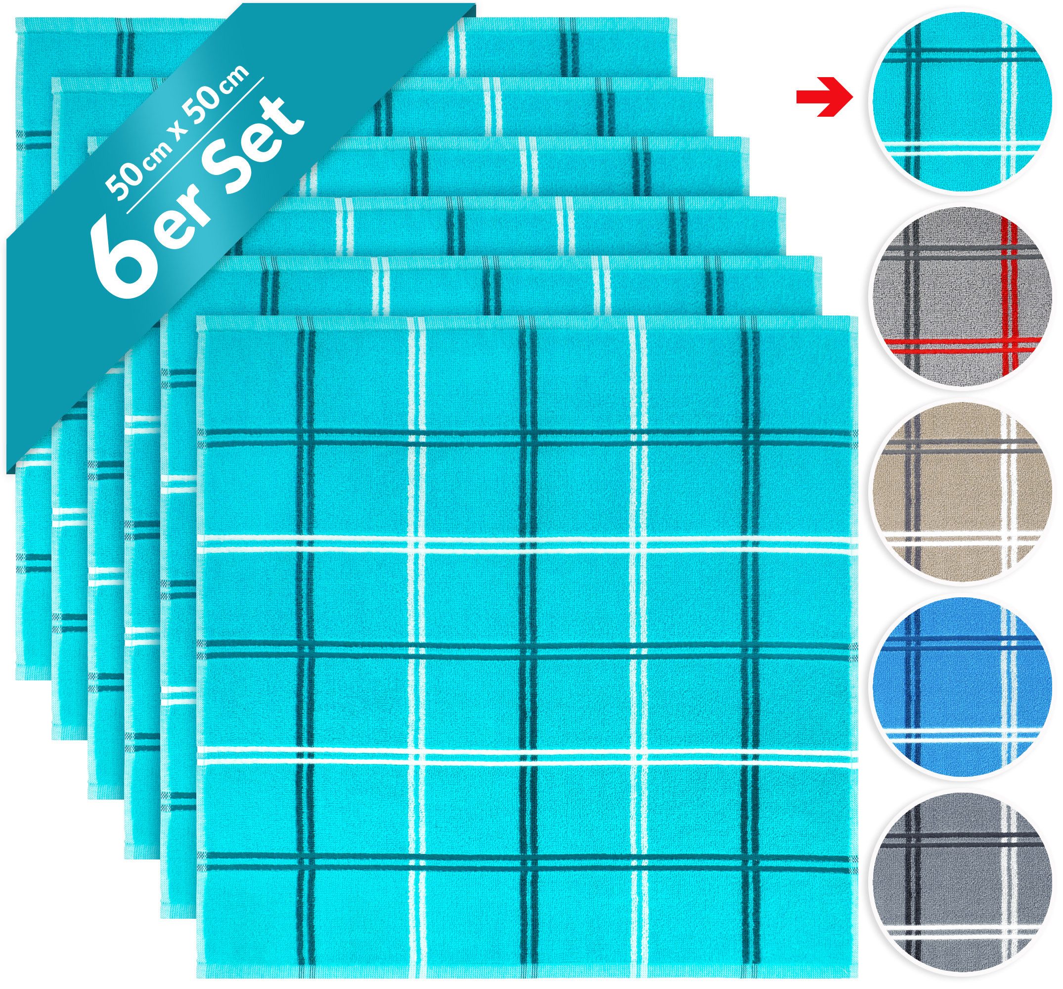 Lashuma Handtuch Set, Frottee Küchenhandtücher 50x50cm, (Spar-Set, 6-St), Made in Portugal