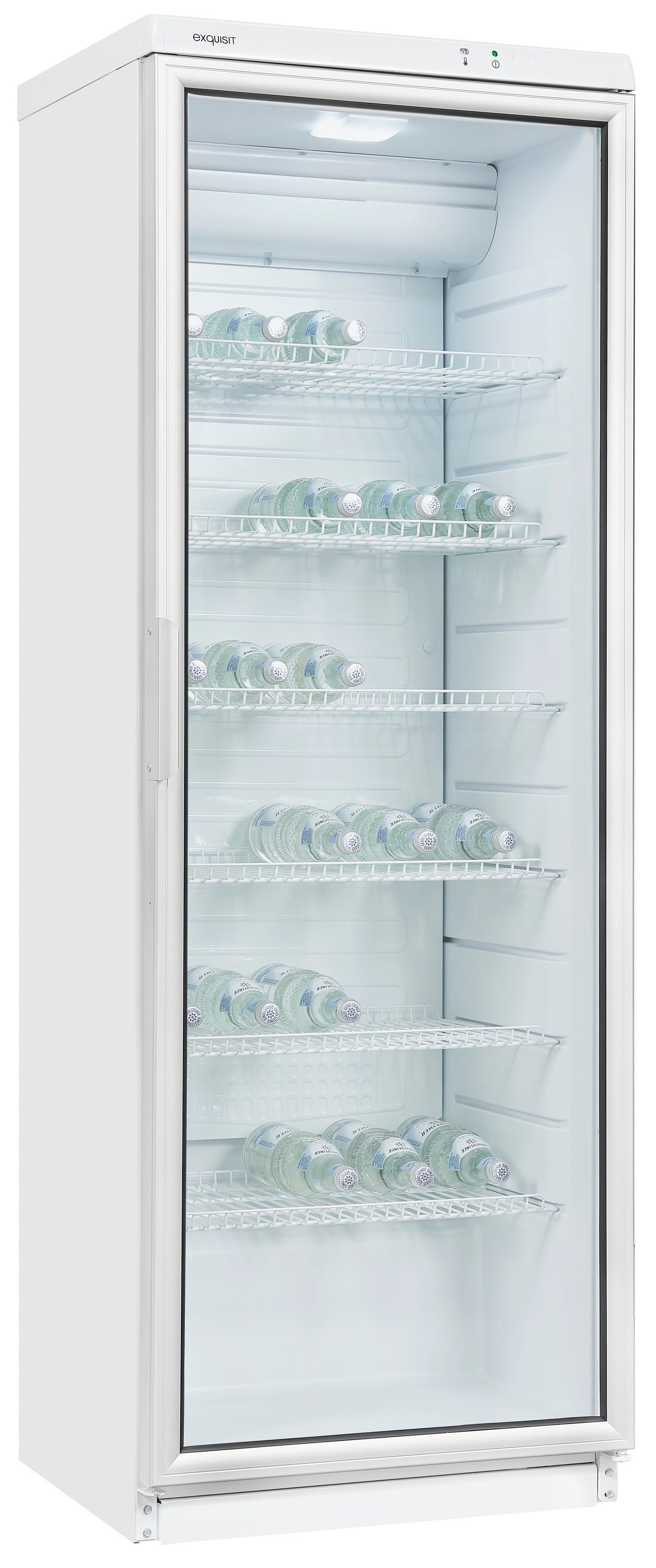 exquisit Getränkekühlschrank GKS350-1-GT-280D weiss, 173 cm hoch, 60 cm breit, 320 L Volumen, Getränkekühlschrank mit Glastür, LED