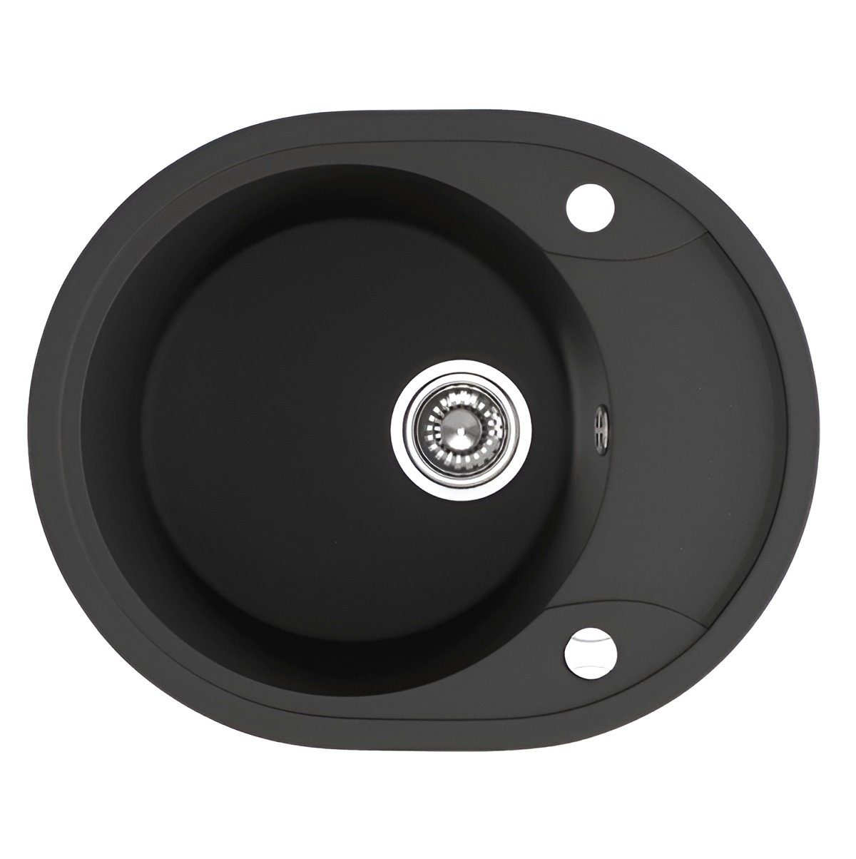 KOLMAN Küchenspüle Einzelbecken Dafne Granitspüle, Rund, 47/58 cm, Schwarz, Space Saving Siphon GRATIS