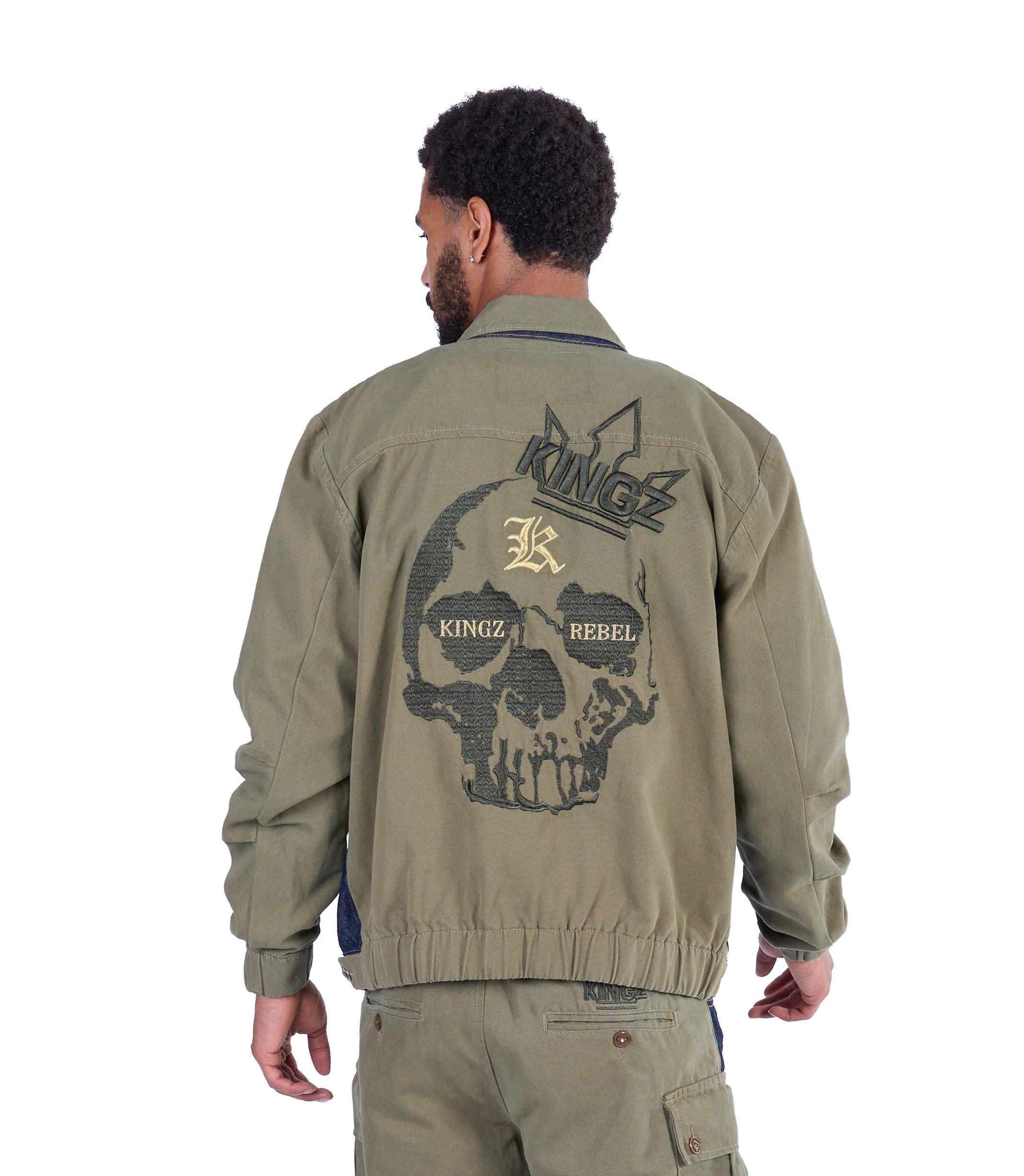 KINGZ Jeansjacke Lässige KINGZ Jeansjacke mit Totenkopf Rins XXL Totenkopf günstig online kaufen