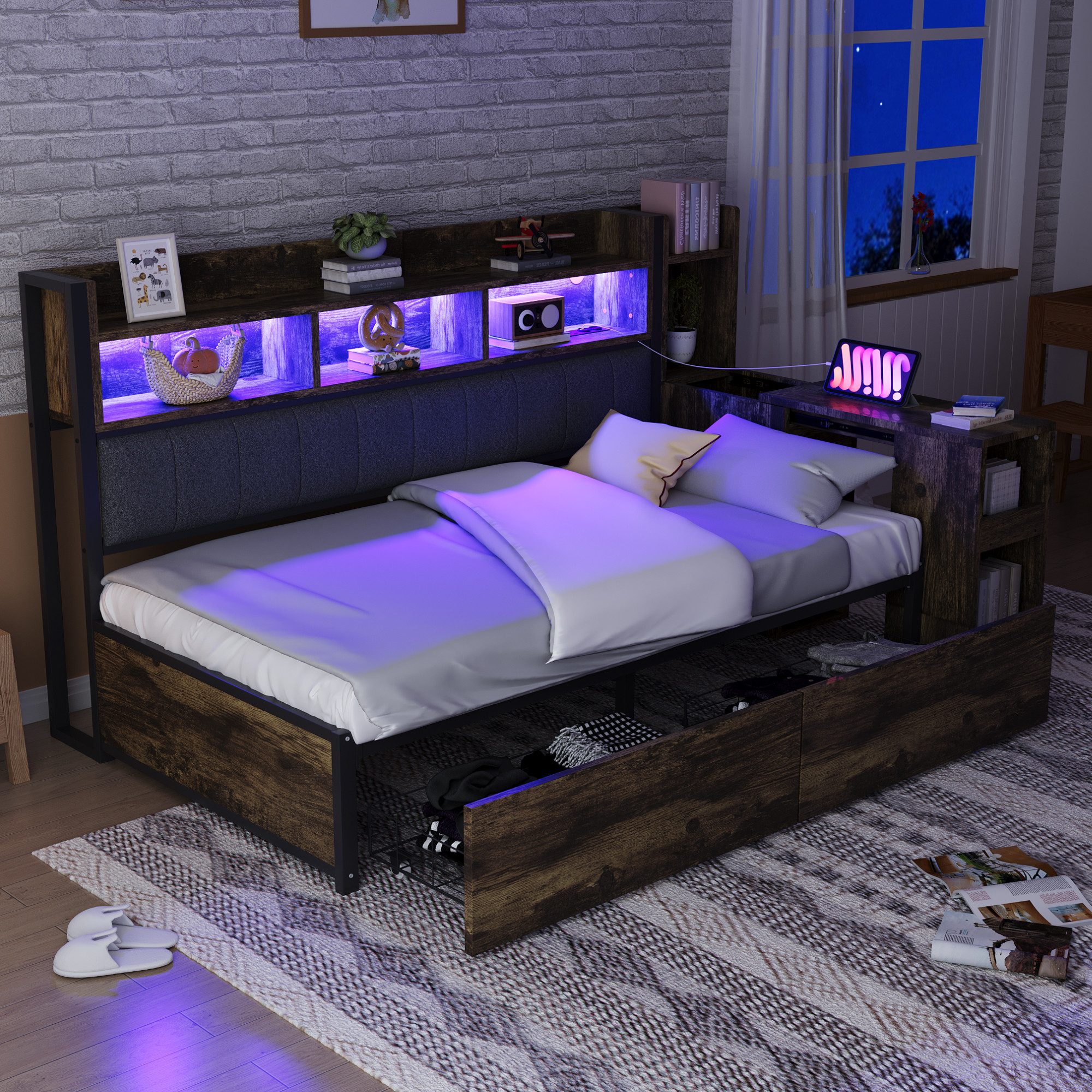 MODFU Schlafsofa mit integrierten Staufächern, Steckdosen & LED-Beleuchtung günstig online kaufen