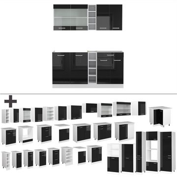 Vicco Küchenzeile R-Line, Schwarz Hochglanz/Weiß, 160 cm mit Arbeitsplatte