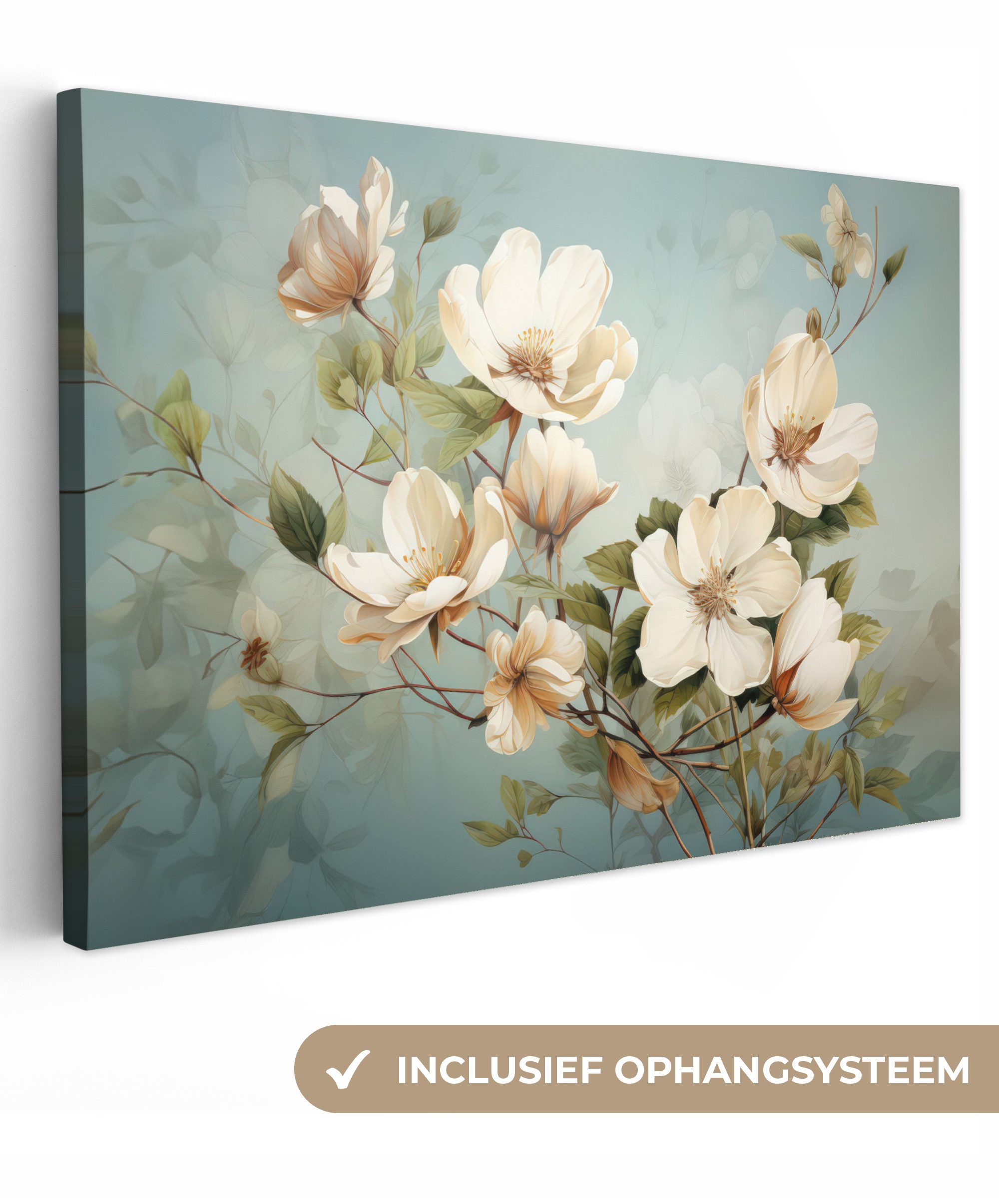 OneMillionCanvasses® Leinwandbild Blumen - Weiß - Natur - Vintage, Fotodruck (1 St), Leinwand Bilder Klein, Wand Dekoration Aesthetic 30x20 cm