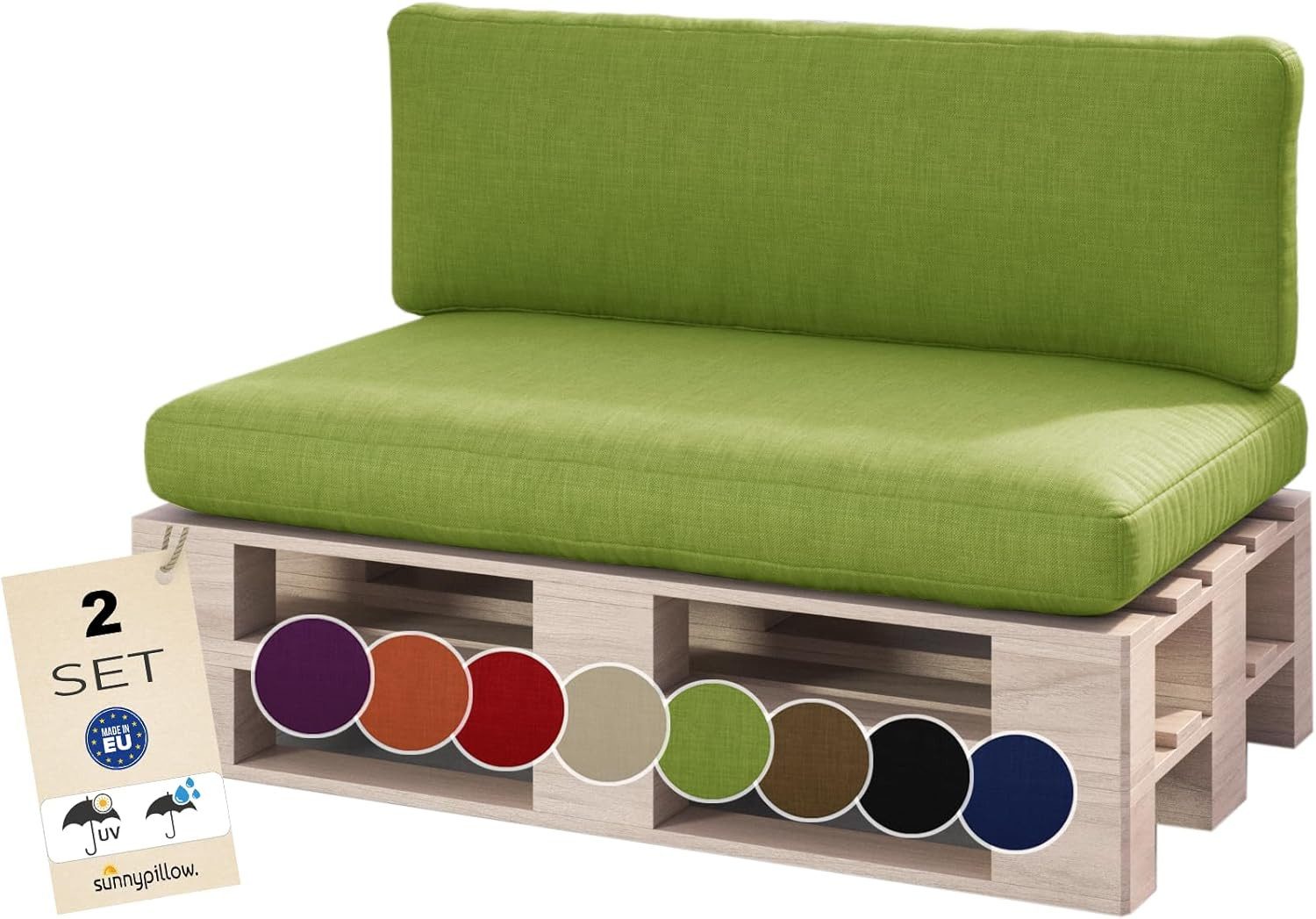 sunnypillow Palettenkissen Boston - Set Palettenauflage mit abnehmbarem Bezug, Indoor / Outdoor, 2er Set Sitzkissen + Rückenkissen