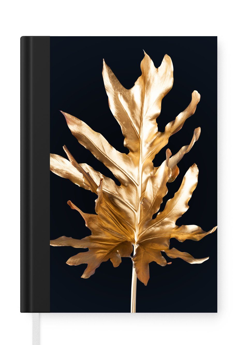 MuchoWow Notizbuch Blätter - Gold - Herbst - Natur - Luxus, Journal, Merkzettel, Tagebuch, Notizheft, A5, 98 Seiten, Haushaltsbuch