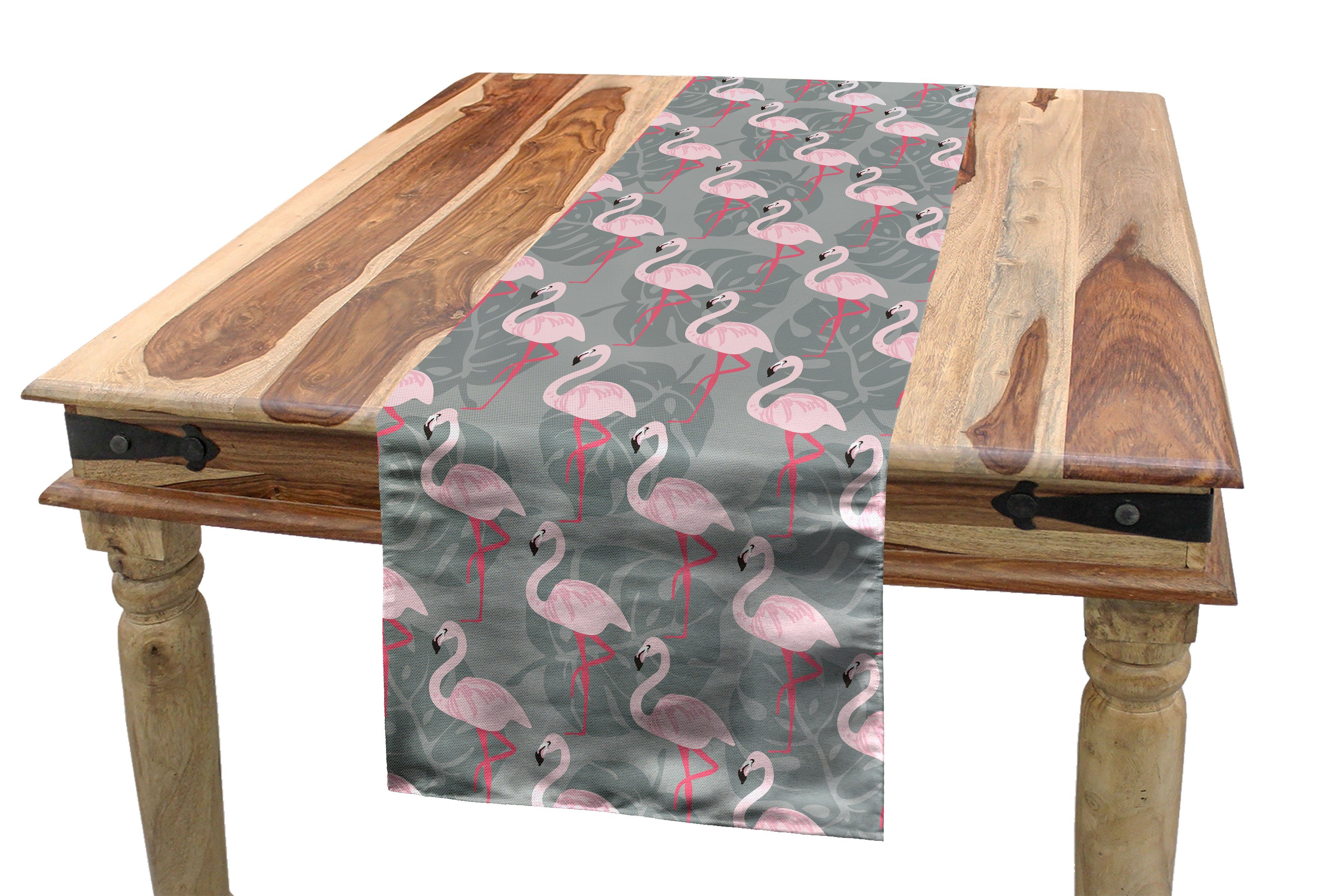Abakuhaus Tischläufer Esszimmer Flamingo Dekorativer Tischläufer, Rechteckiger Küche Baum-Blätter Wildlife