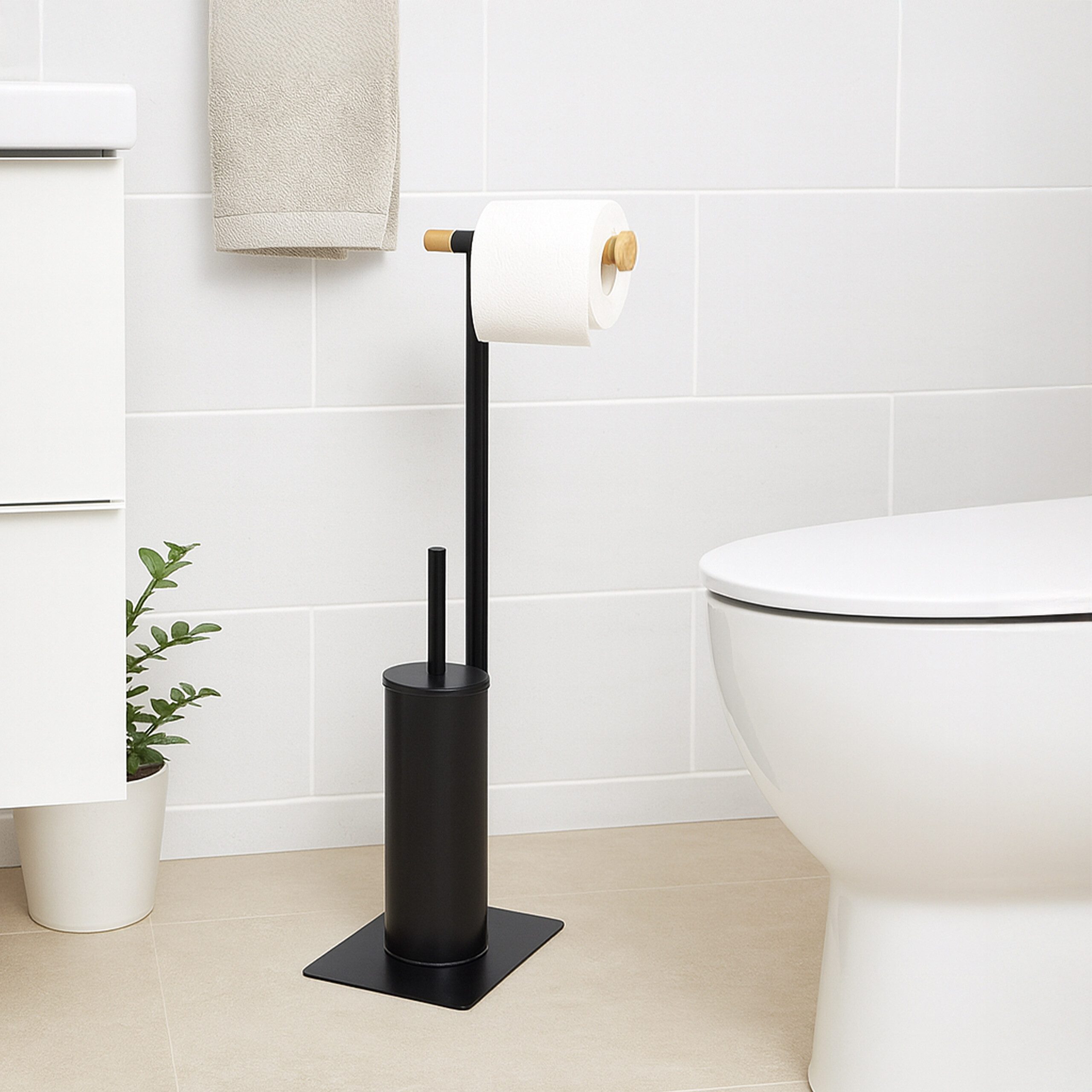 relaxdays WC-Garnitur Bambus und Stahl