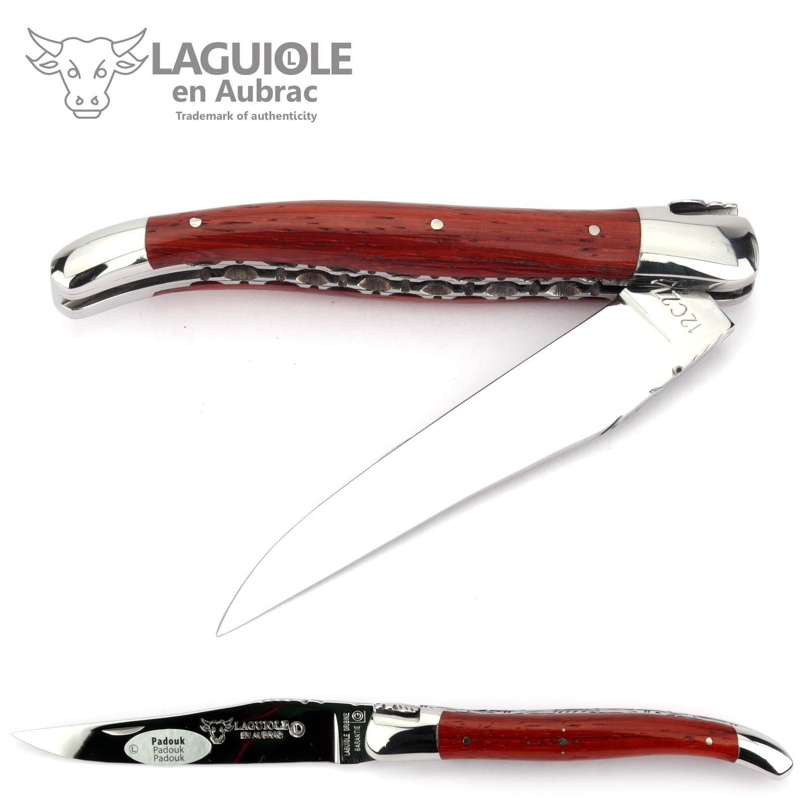 Laguiole en Aubrac Taschenmesser L0712PKIFI, Griff 12cm Padouk - Feder verziert - Doppelplatine - Stahl glänzend