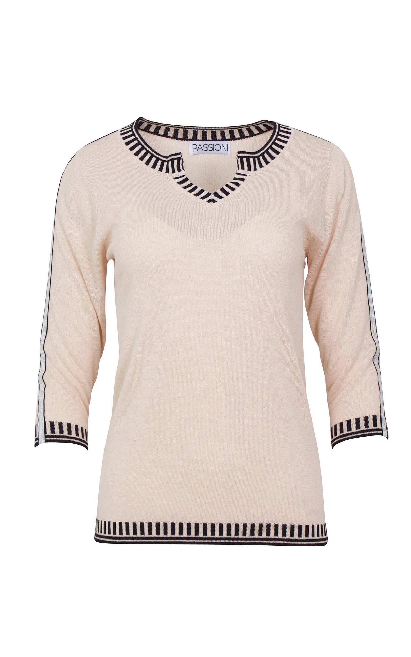 Passioni 3/4 Arm-Pullover mit stilvollen Streifendetails und modernem Split günstig online kaufen