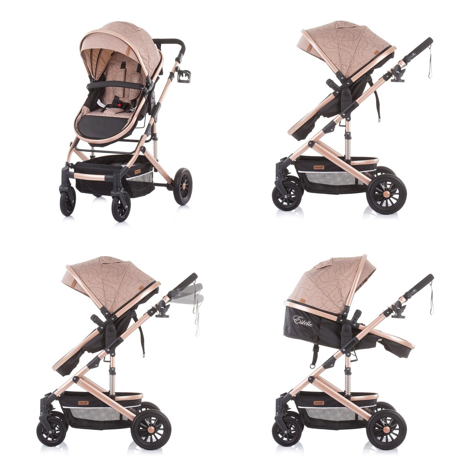 verstellbar Kombikinderwagen in braun Chipolino Kombi-Kinderwagen Babywanne Sportsitz Estelle, 2 1