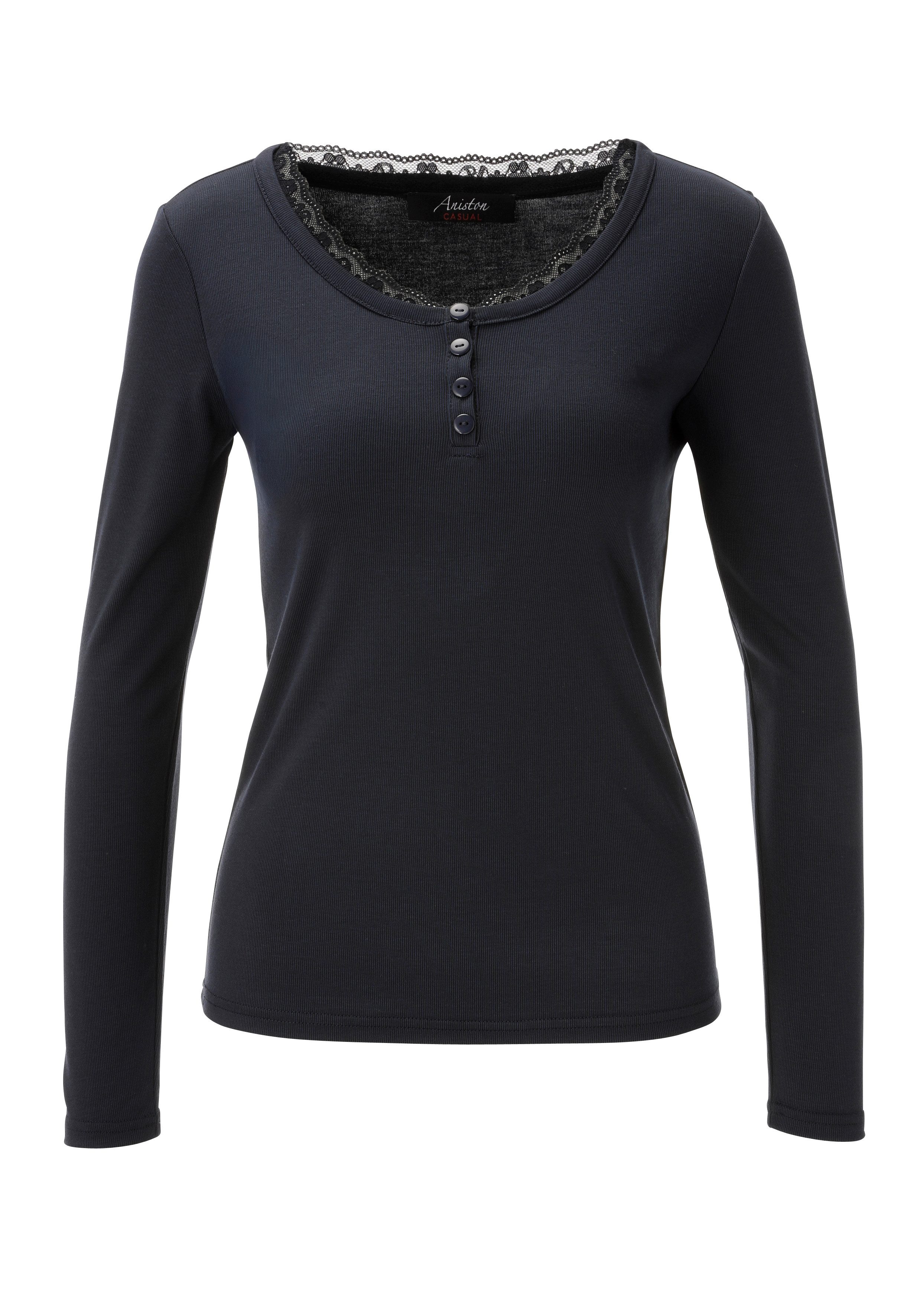 Aniston CASUAL Langarmshirt mit gewellter Spitze am Rundhals-Ausschnitt - NEUE KOLLEKTION – Bild 4 von 5