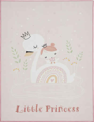 Kinderteppich Little Princess, Andiamo, rechteckig, Höhe: 6 mm, Kurzflor, Motiv Prinzessin & Schwan, mit Schriftzug, Kinderzimmer