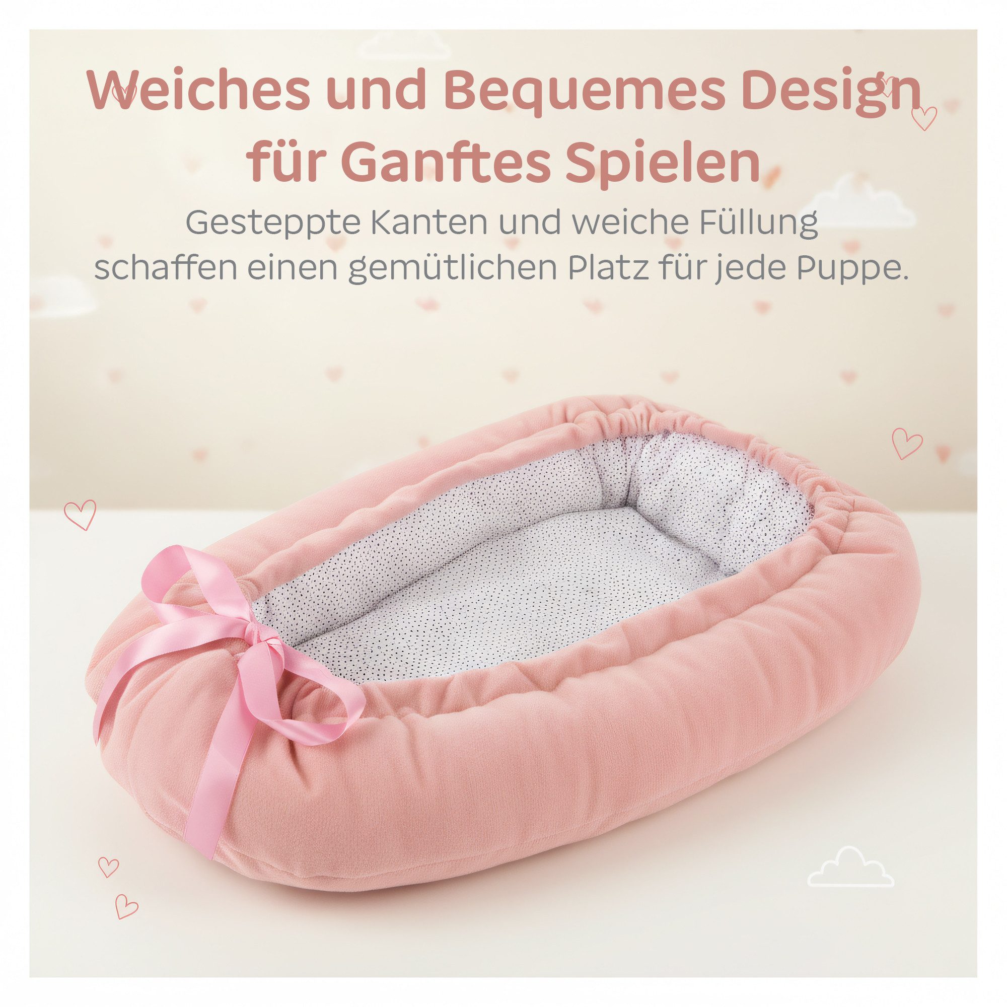 Kinderplay Dolls & Strollers Puppenbett Puppen-Kokon 43 cm – weich & wendbar – Rosa Punkte – ab 3 Jahren