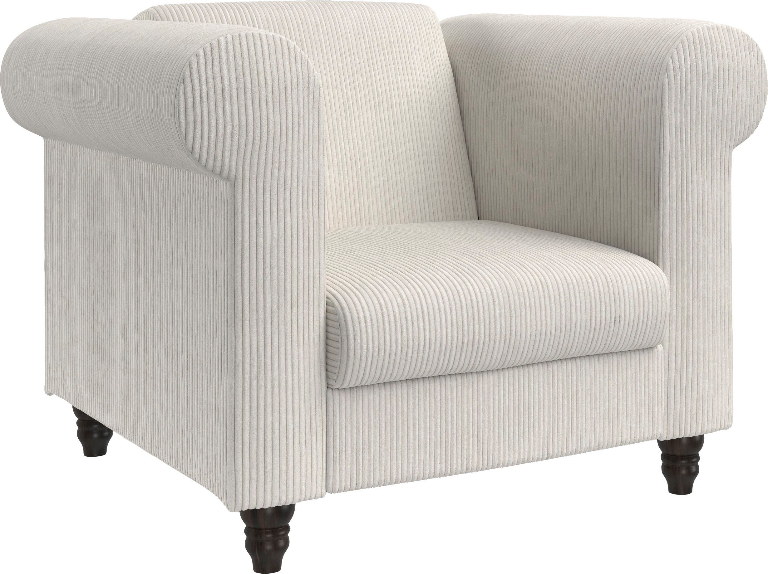 Dorel Home Chesterfield-Sessel Felix II in Breit-Cord, mit Rückenlehne 3-fach verstellbar, Beine Massivholz, Sitzhöhe 46 cm