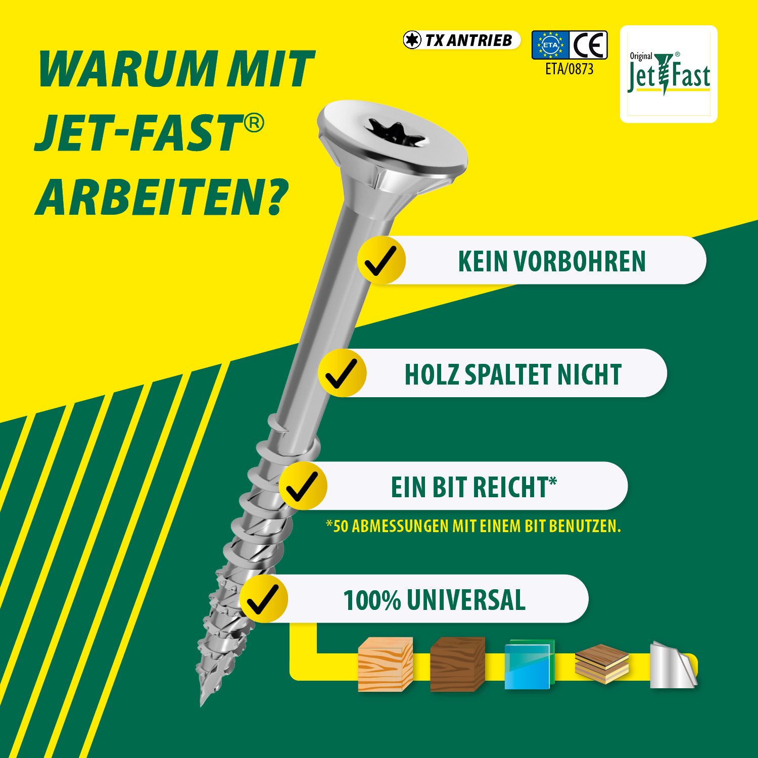 Jet-Fast Schrauben-Set XXL 28.800-tlg. TX-Schraubenset, blau verzinkt, Senkkopf, Cut-Spitze, Kein Vorbohren nötig, Doppelsenkkopf mit Senkrippen