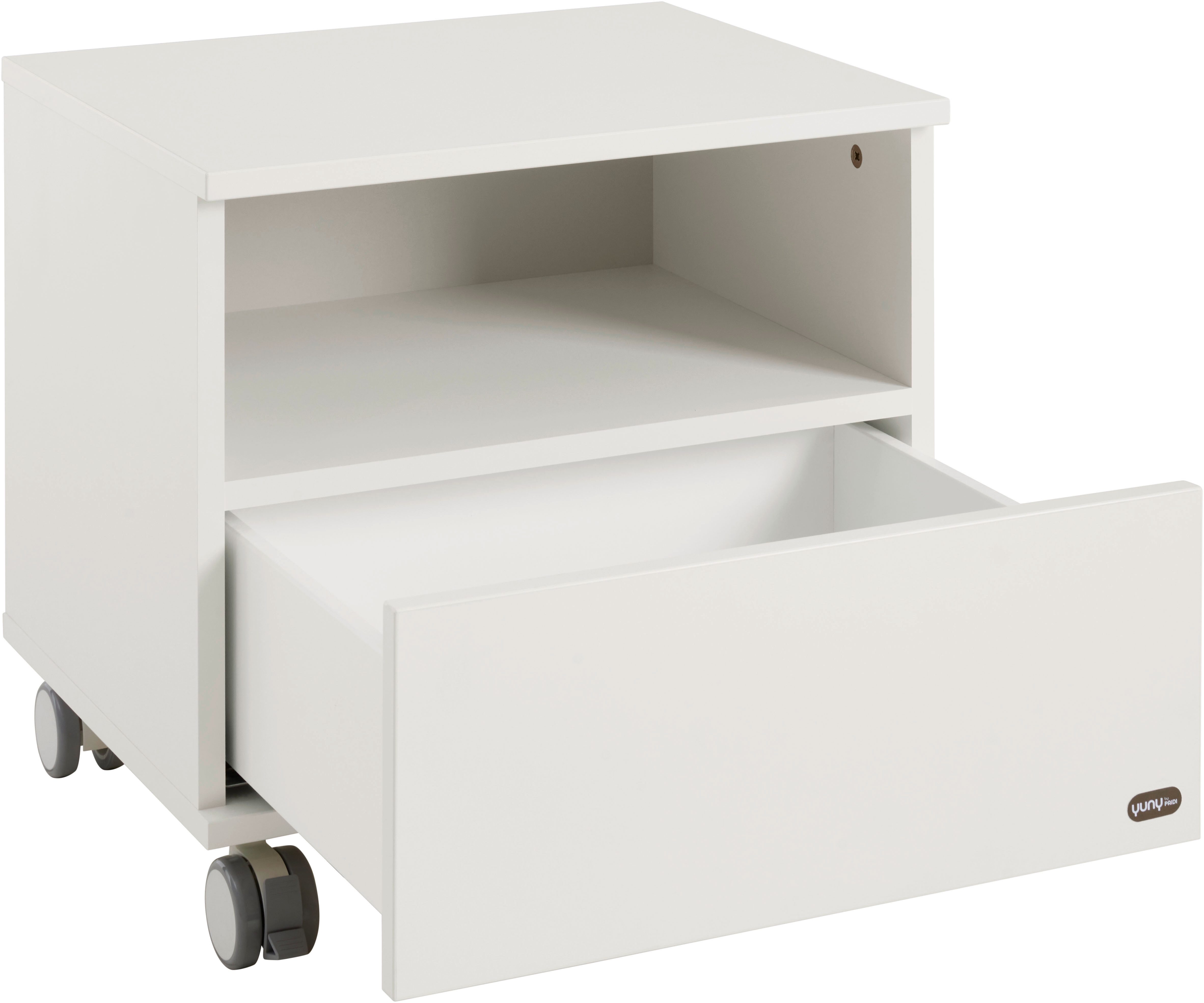 YUNY by PAIDI Nachtkommode LOVELY ALIV mit Ablagefach und Schublade (B/H/T ca. 48x45x40cm, Off-White), feststellbarer Rollcontainer, Soft-Close