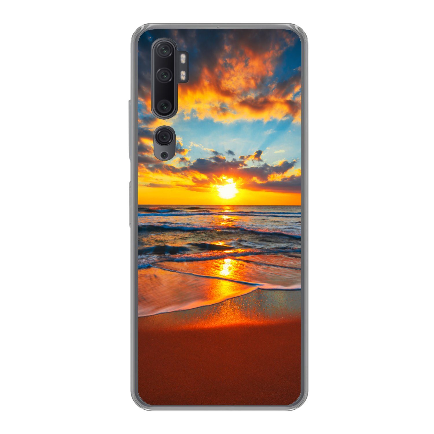 MuchoWow Handyhülle für Xiaomi Mi Note 10 Meer - Sonnenuntergang - Strand - Wolken - Orang