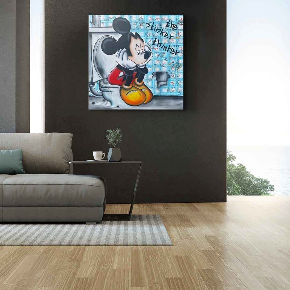 Rahmen schwarzer Micky Leinwandbild, designed DOTCOMCANVAS® Thinker The Bad stinker Leinwandbild Mickey Mouse Maus