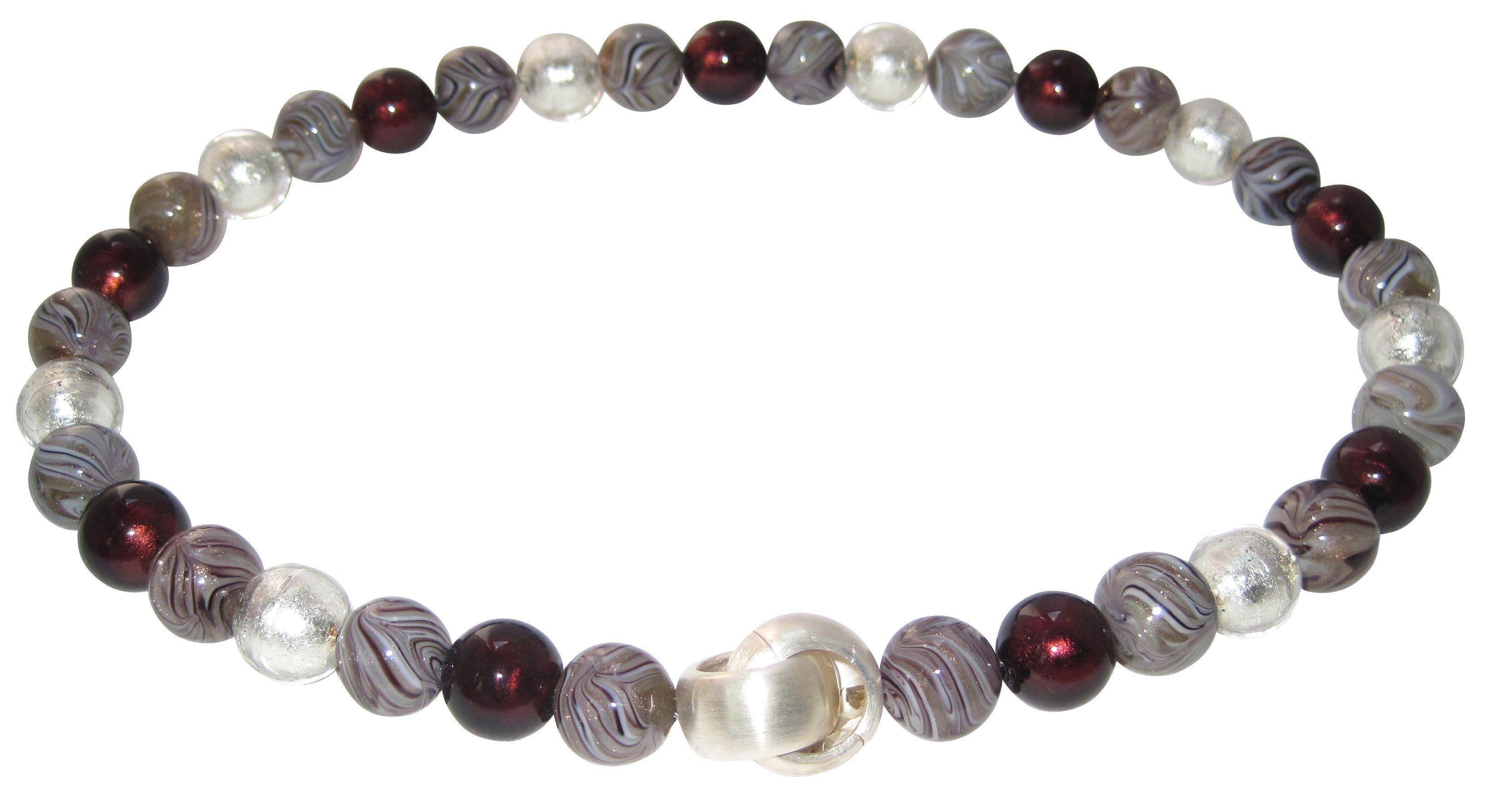 Mugello Perlenkette Murano Kette La Bourgogne Sterlingsilber klassisch, Muranoglas mit eingearbeitetem Blattgold, Schließe Goldschmiedearbeit