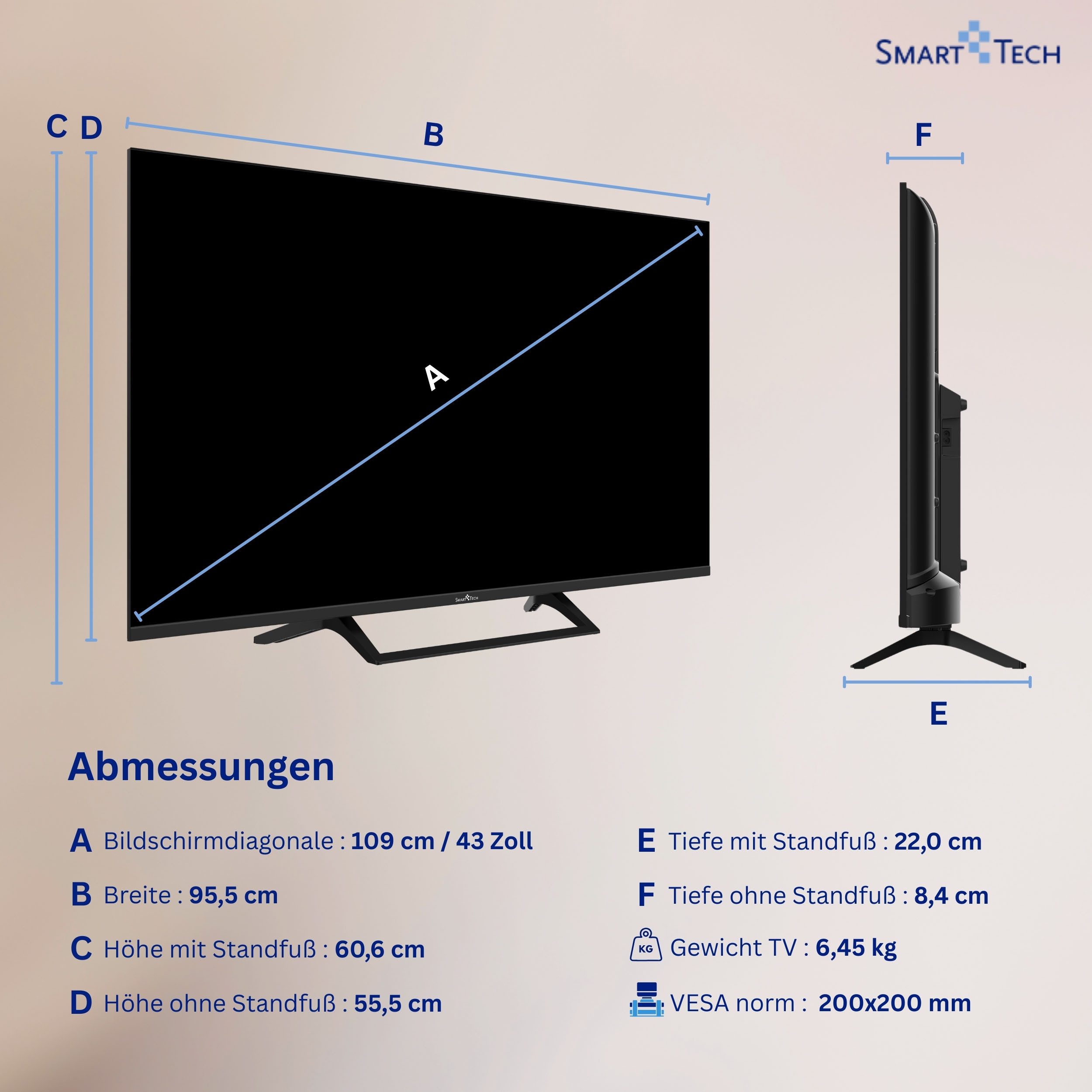 Smart Tech 43QG06V QLED-Fernseher (108 cm/43 Zoll, 4K Ultra HD, Google TV, Google Smart TV, HDR, Bluetooth, Triple-Tuner)