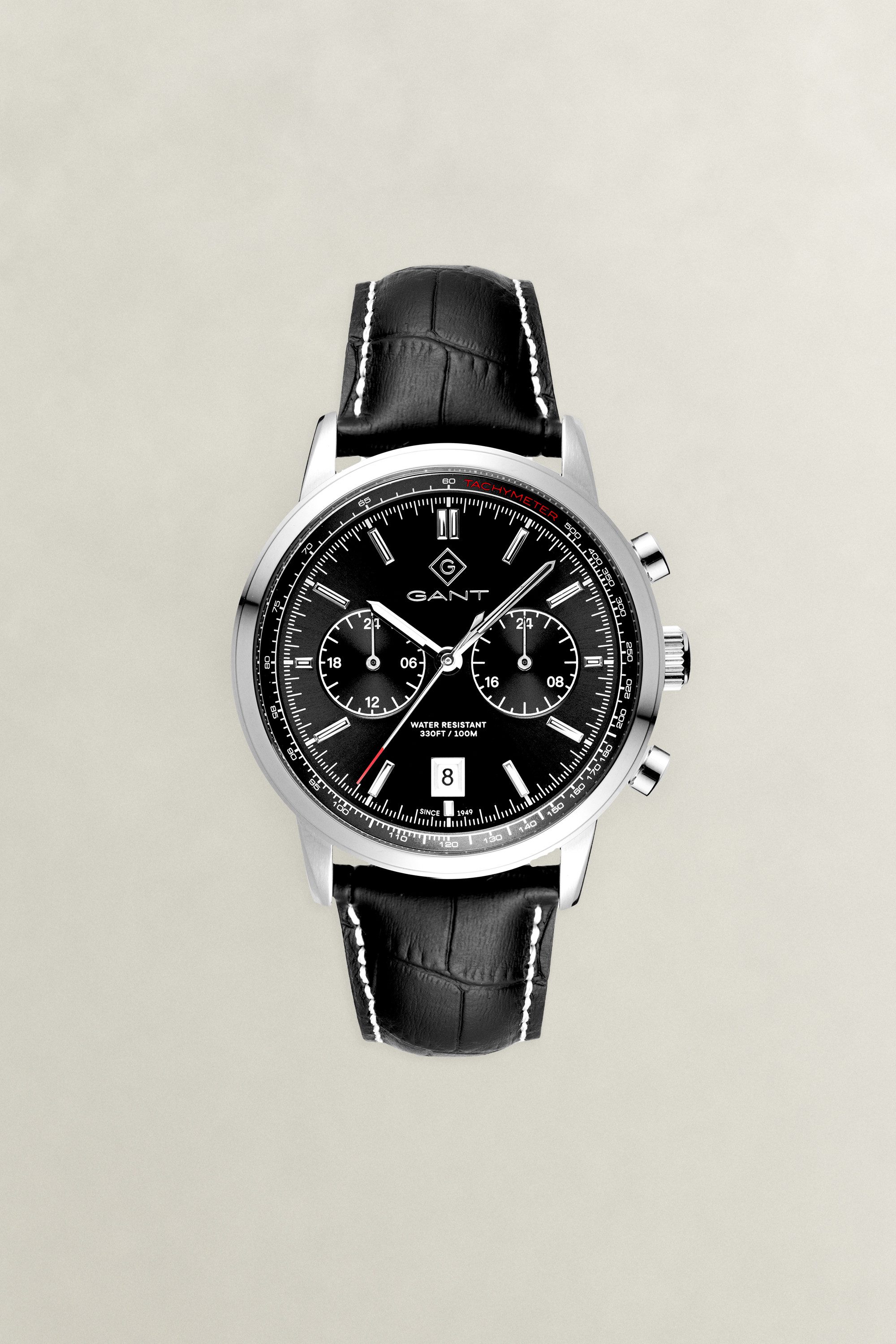 Gant Quarzuhr Bergamo G196001, Armbanduhr, Herrenuhr, Lederarmband, analog, Tag, Dualzeit
