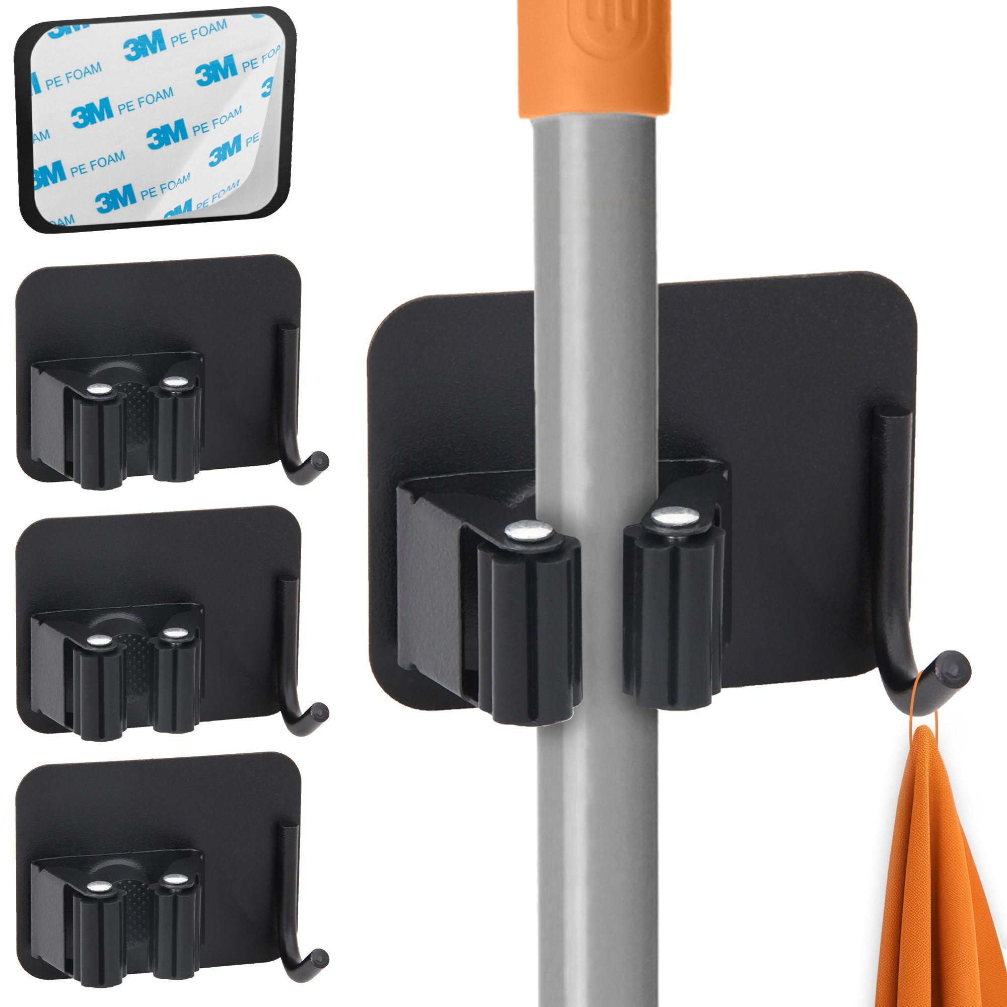 ECENCE Gartengerätehalter 4x Gerätehalter Selbstklebend Schwarz Wand Garten