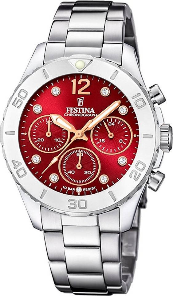 Festina Chronograph Boyfriend, F20603/2, 9 Steine auf Zifferblatt