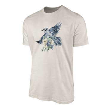 Sinus Art T-Shirt Herren Shirt Organic T-Shirt Aquarell Motiv kleiner Vogel Blau Bio-Baumwolle Ökomode Nachhaltig Far (1-tlg)