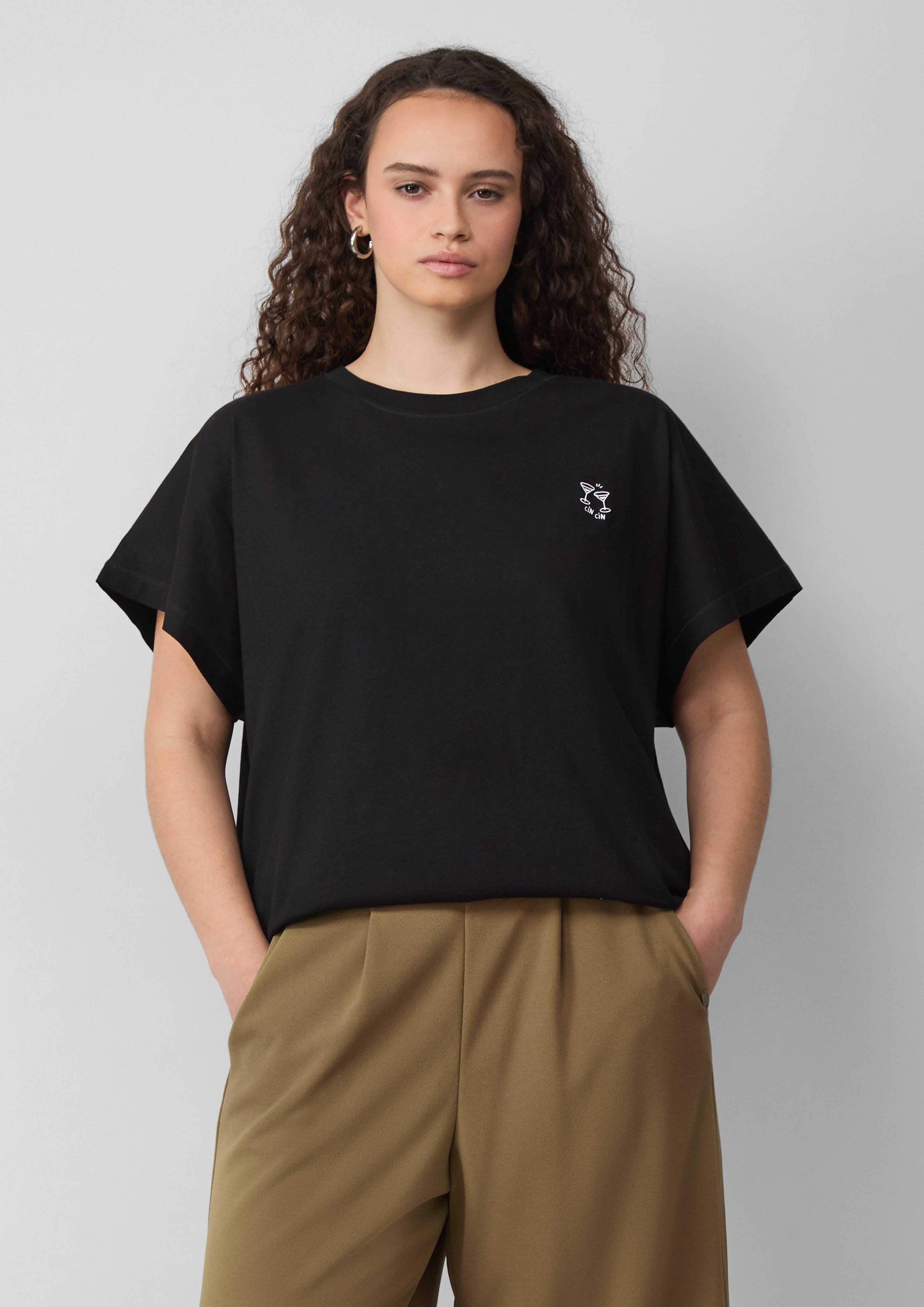 QS Kurzarmshirt lässiges Shirt mit angeschnittener günstig online kaufen
