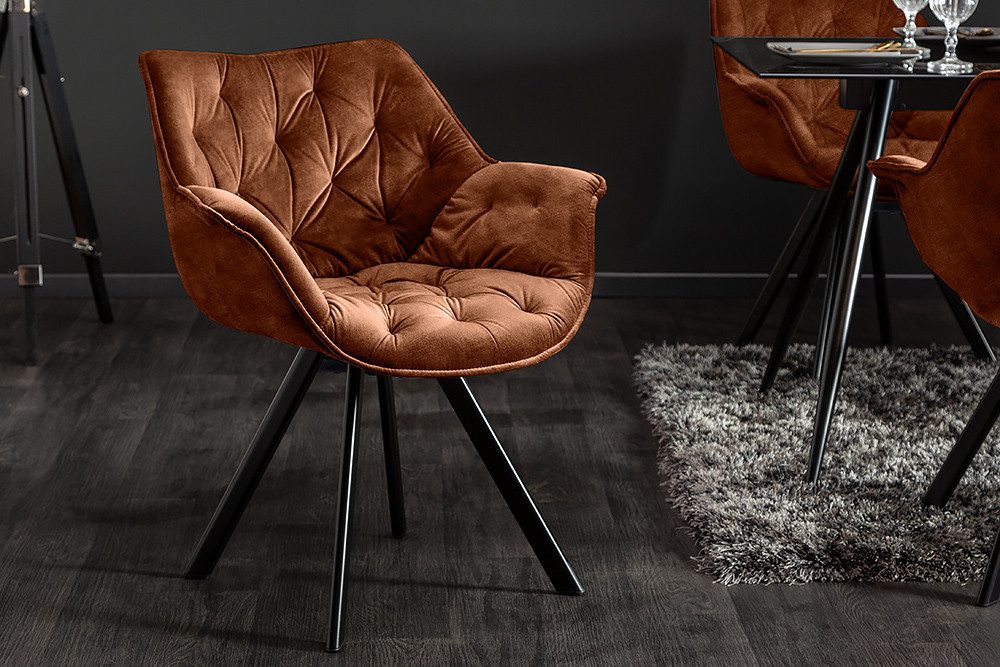 riess-ambiente Polsterstuhl THE DUTCH COMFORT rost braun – Samt, mit Armlehnen, Metall-Beine (Einzelartikel, 1 St), 180° drehbar mit Auto-Return-Funktion – ideal für Esszimmer oder Büro