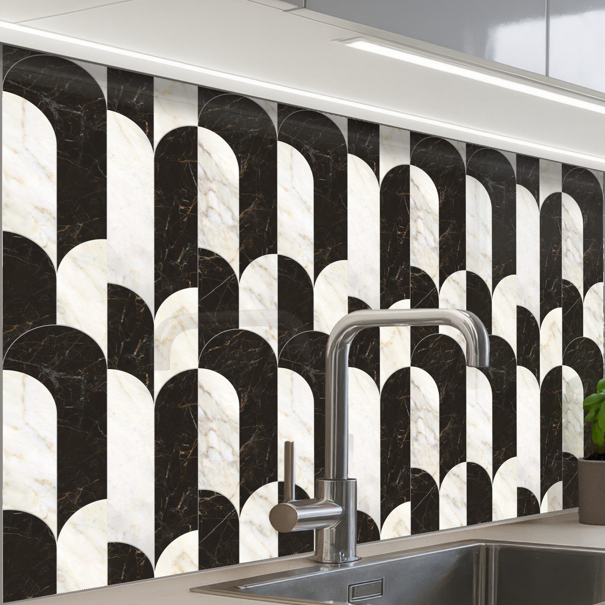 KitchenYeah Küchenrückwand Muster selbstklebend (keine Folie) Bögen - Kacheln - Marmor - Schwarz, (1-tlg), Spritzschutz, Küche, Rückwand, Küchenwand, Küchenfront, 30x20 cm