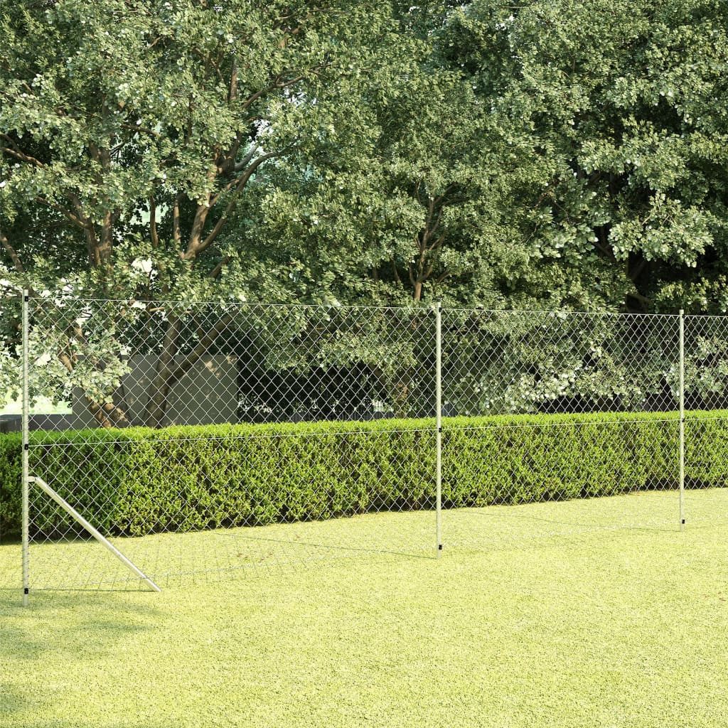 vidaXL Gartenzaun Maschendrahtzaun mit Pfosten Verzinkter Stahl 15×1,5 m Silbern