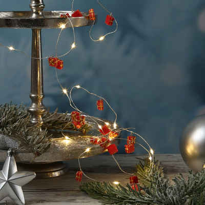 MARELIDA LED-Lichterkette Geschenke 20 LED Timer Silberdraht Weihnachtsdeko rot, 20-flammig