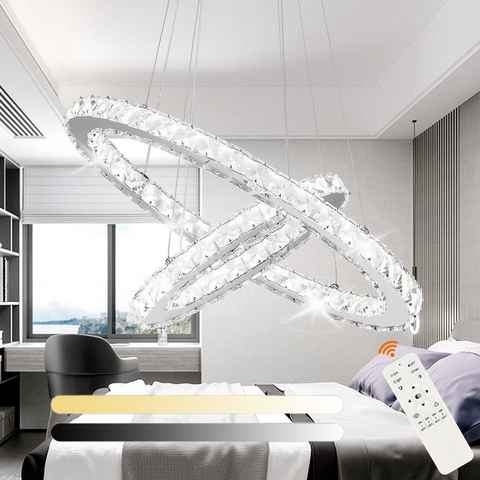 LETGOSPT Deckenleuchte LED Kristall Deckenlampe Dimmbar Hängelampe Pendelleuchte Oval Design, LED fest integriert, kaltweiß, neutralweiß, warmweiß, 36W, Zwei Ringe, Höhenverstellbar, für Wohnzimmer Schlafzimmer