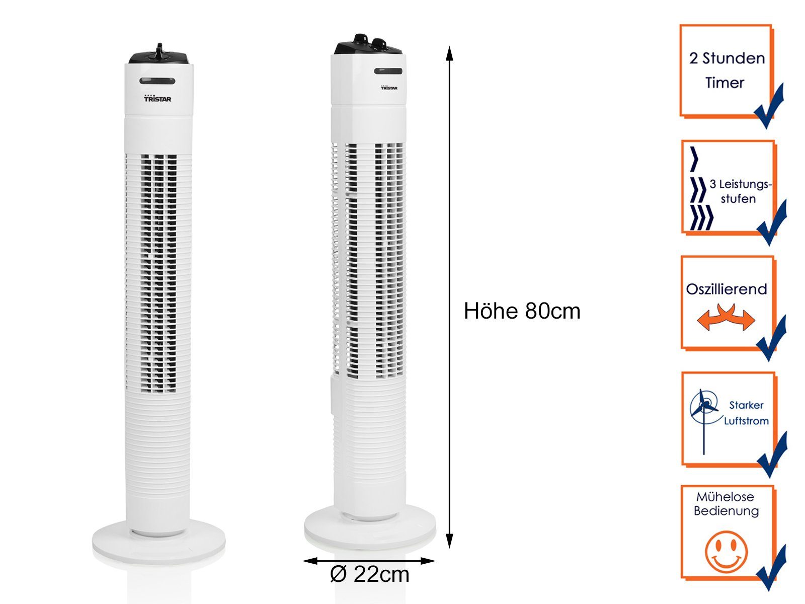 Tristar Turmventilator, leiser Stand-Ventilator ohne Rotor-Blätter, Raumlüfter Windmaschine