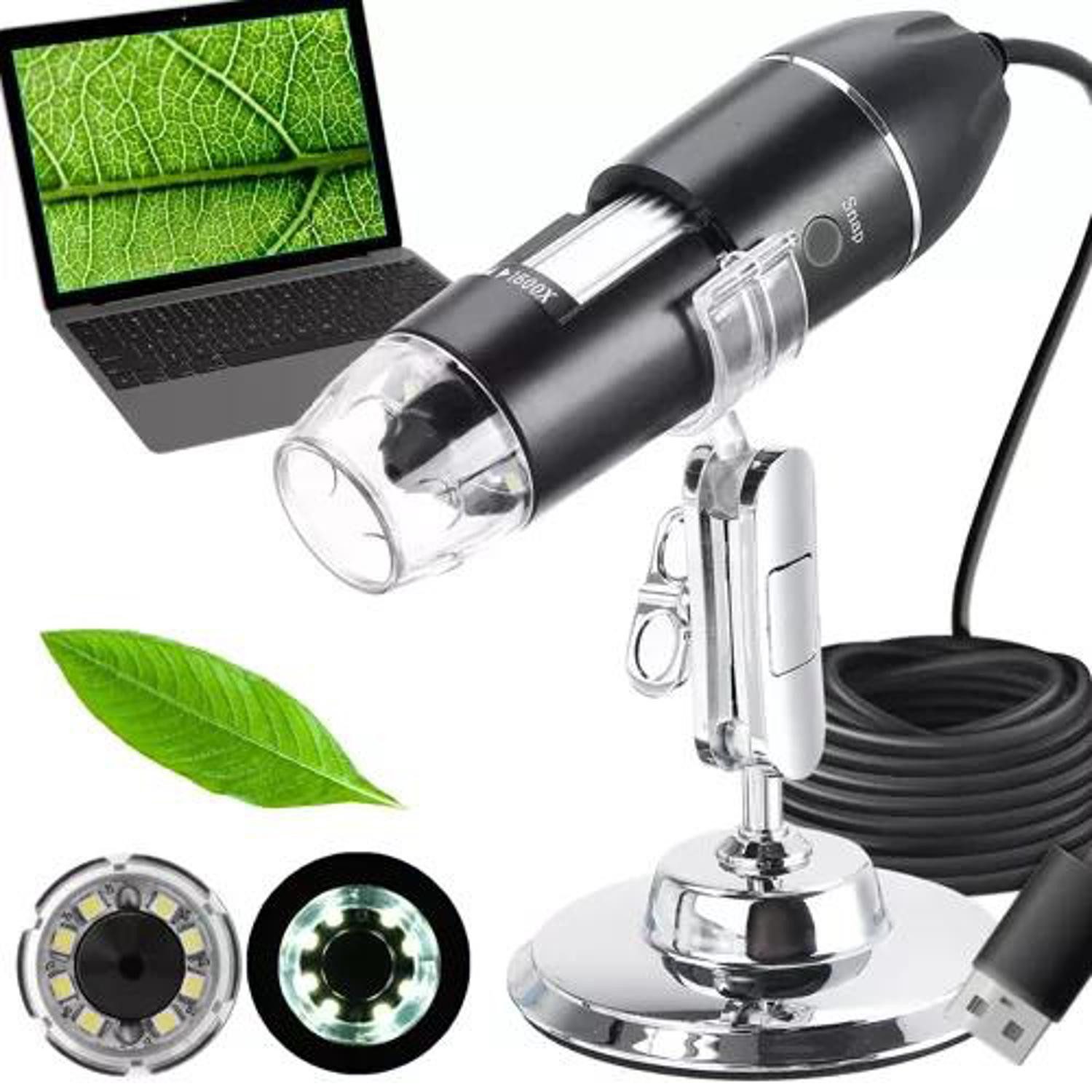 IZOXIS Digitales USB-Mikroskop 1600x mit LED-Beleuchtung und 2-MP-Sensor USB-Mikroskop (50x-1600x, Digitale Bildübertragung Foto- und Videoaufnahme 360-Grad-Kopf mit LED)