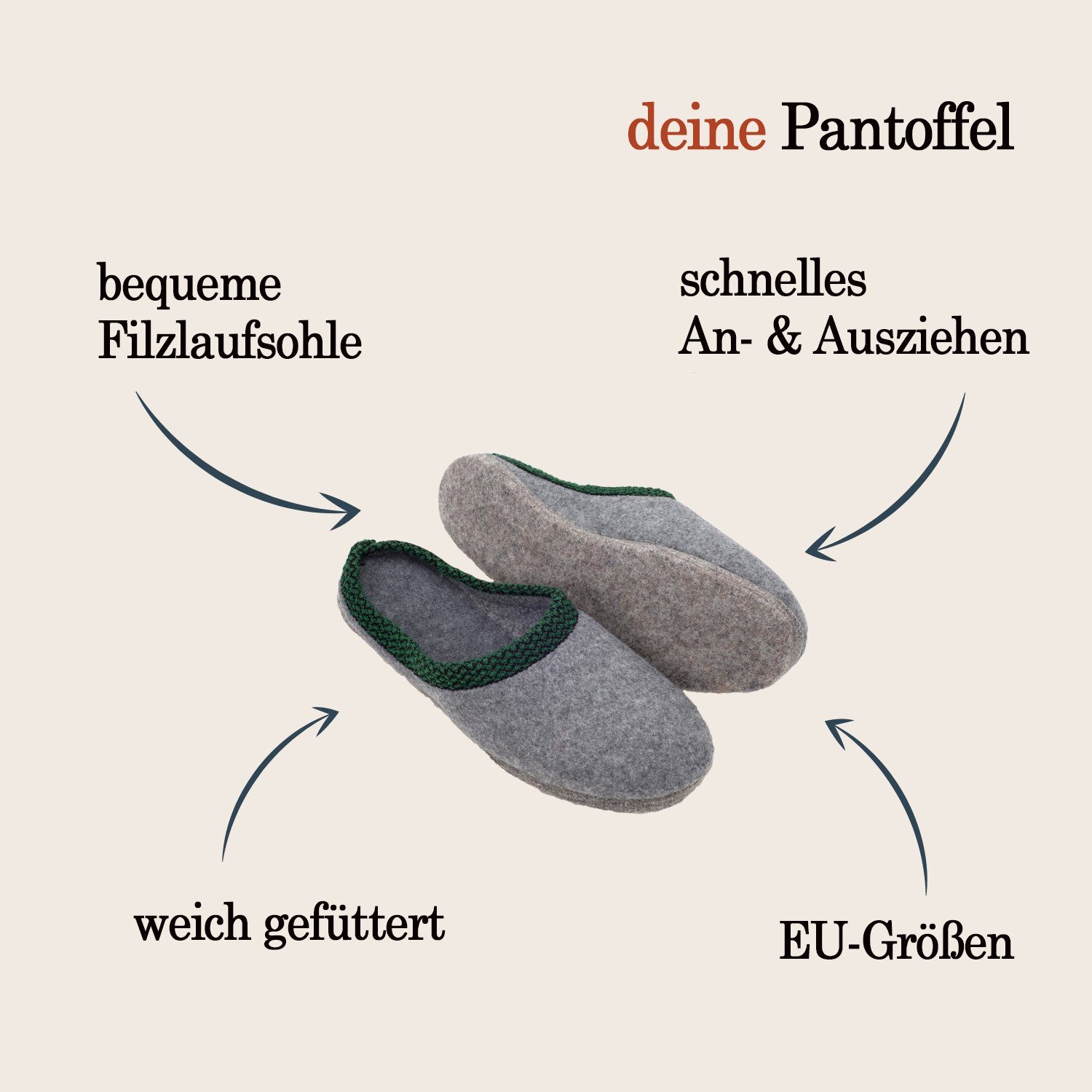 Pantoffelmann Filzpantoffel Herren Damen Hausschuh Filzlatschen superdicke Filzsohle Pantoffel (1 Paar) Filzpantoffeln, Gästepantoffel besonders leicht