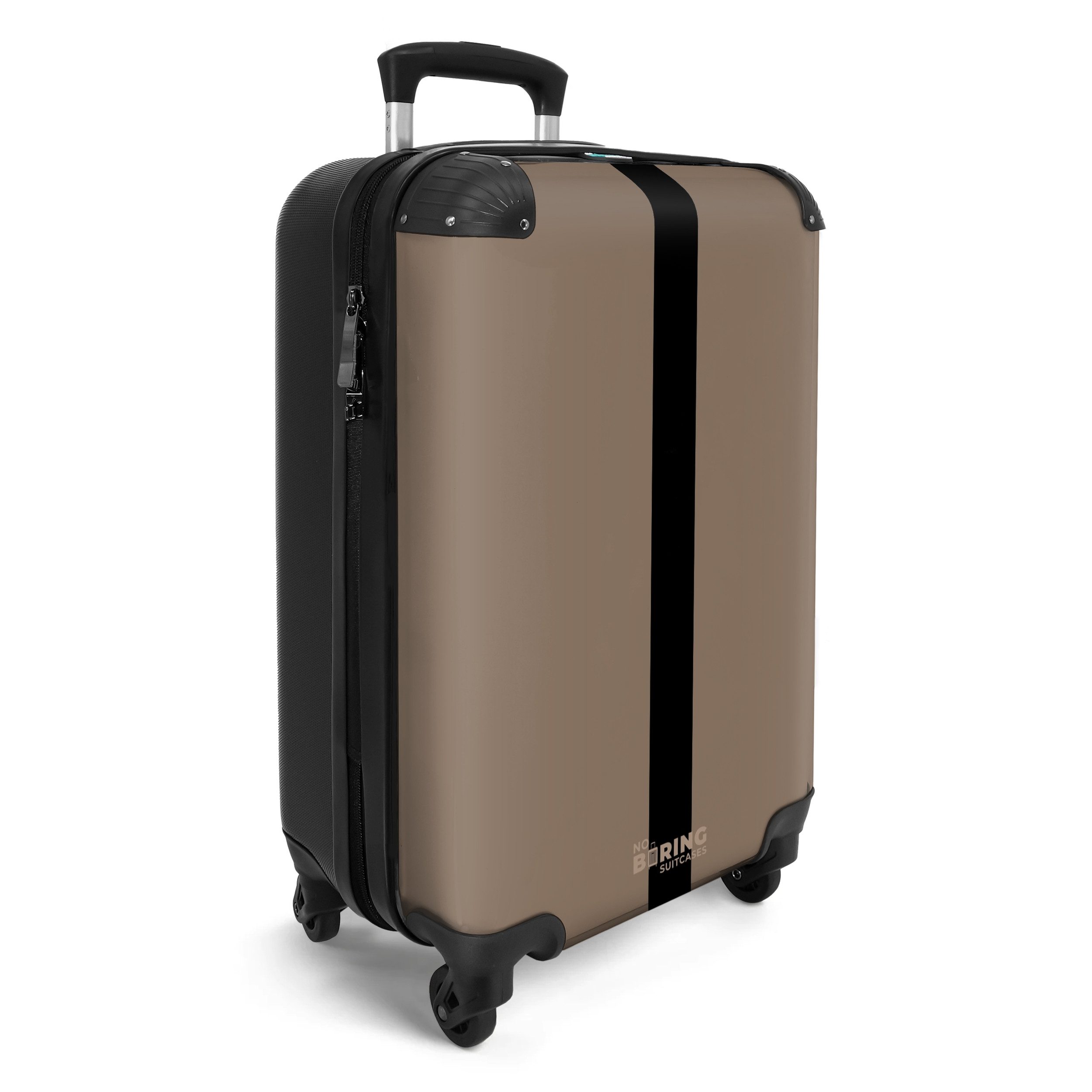 NoBoringSuitcases.com© Hartschalen-Trolley Hellbraun mit schwarzem Streifen günstig online kaufen